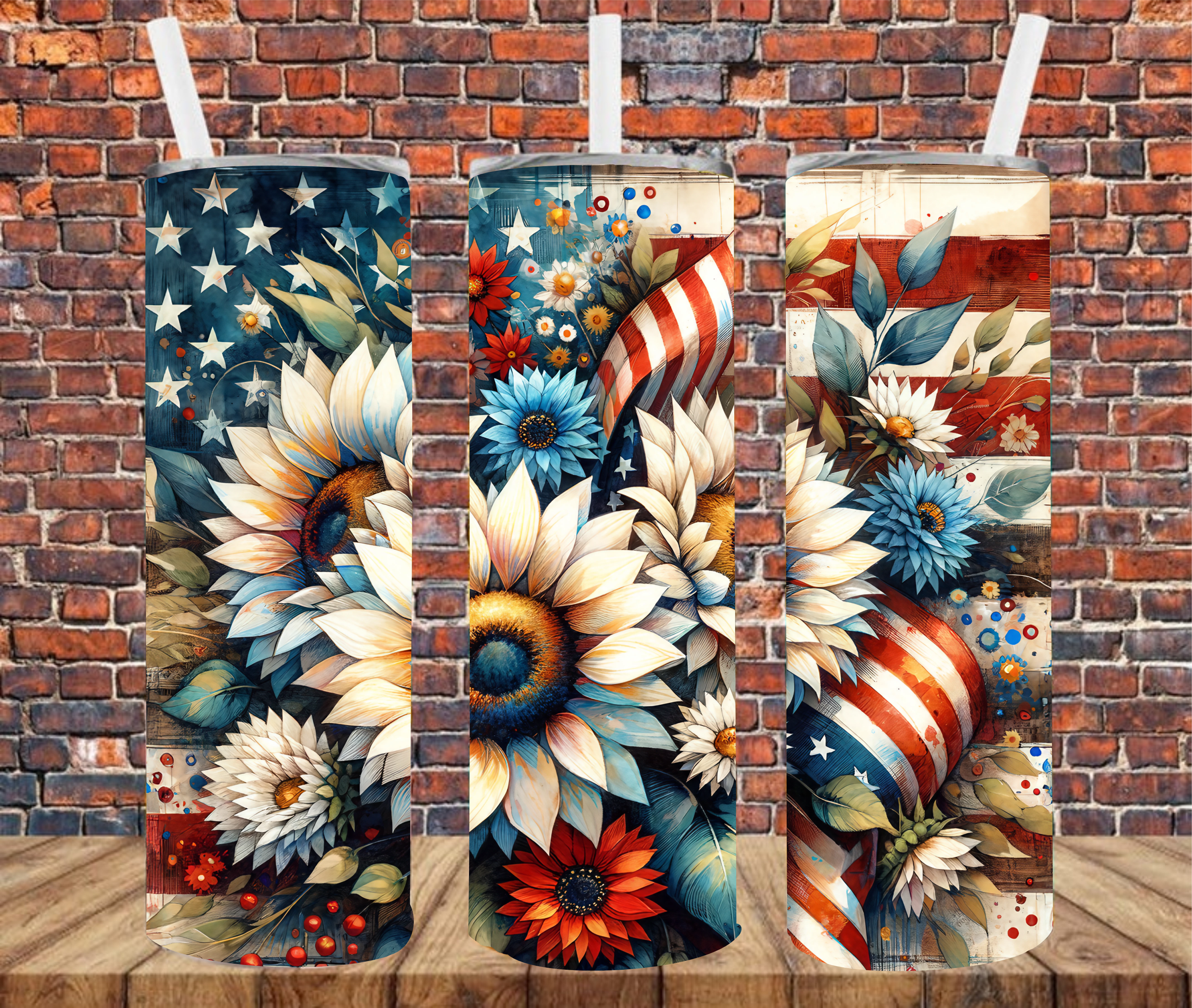 Patriotic Flowers - Tumbler Wrap - Sublimation Transfer