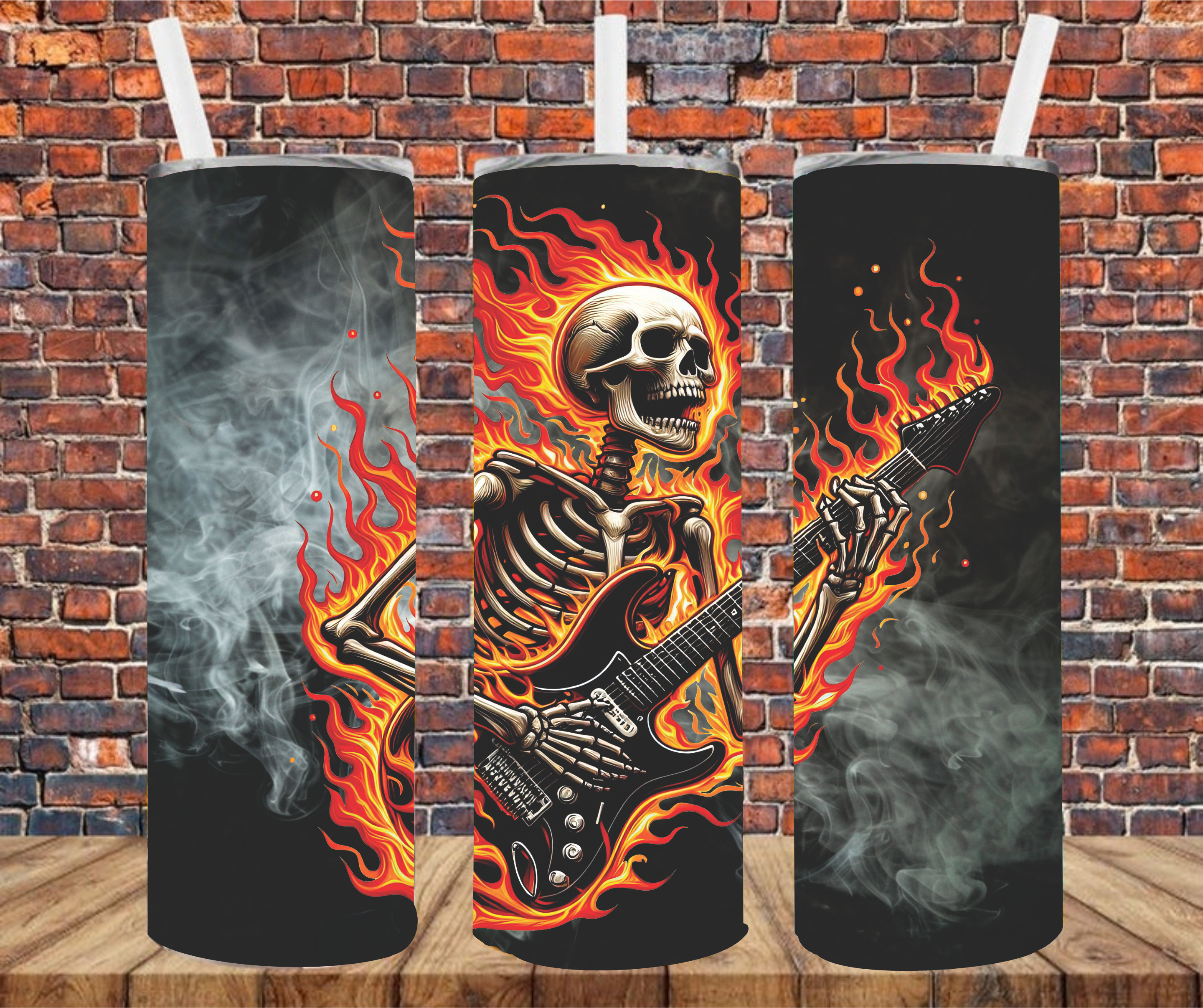 Flaming Guitar Skeleton - Tumbler Wrap - Sublimation Transfer