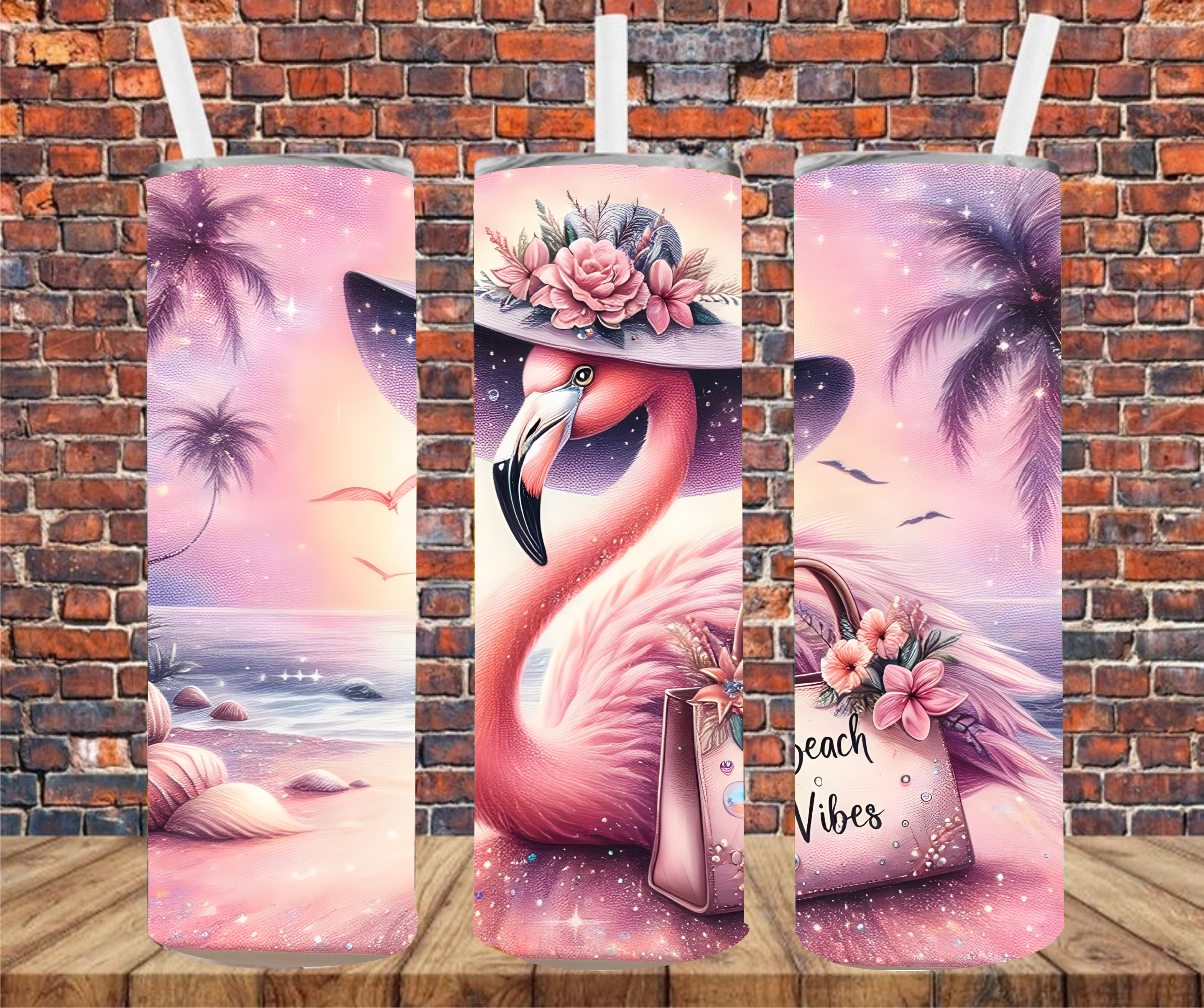 Beach Vibes Flamingo - Tumbler Wrap - Sublimation Transfer