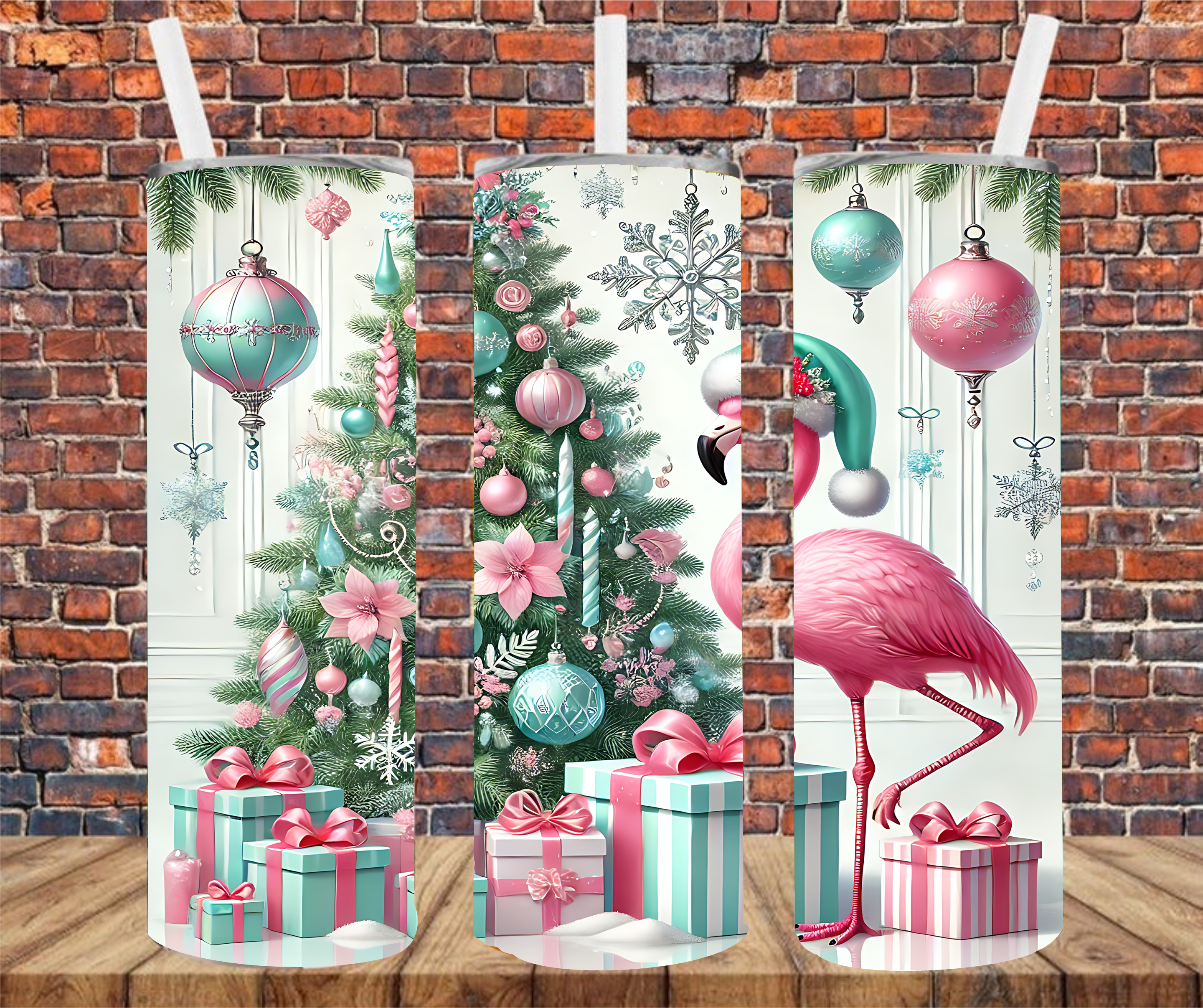 Christmas Flamingo - Tumbler Wrap - Sublimation Transfers