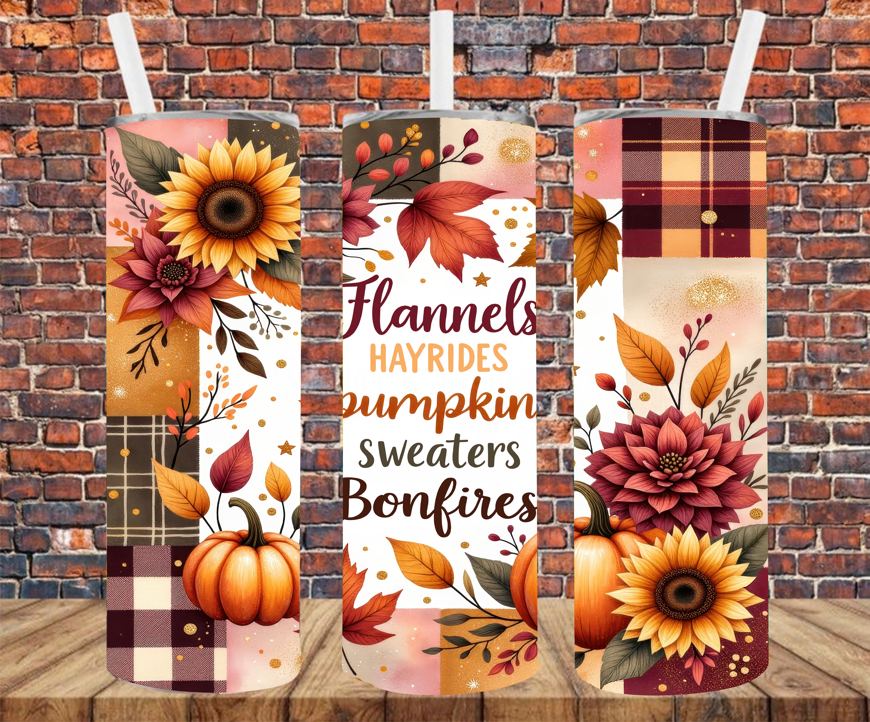 Flannels, Hayrides, Pumpkins, Sweaters, Bonfires - Tumbler Wrap - Sublimation Transfers