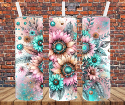 Floral Faux Sparkle - Tumbler Wrap - Sublimation Transfers