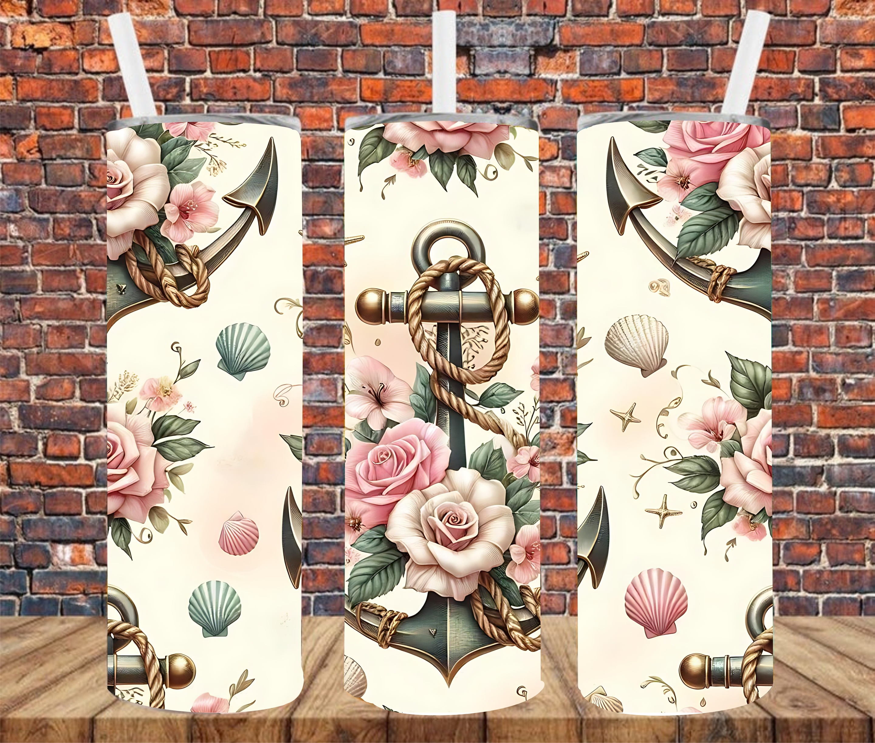 Floral Anchor - Tumbler Wrap - Sublimation Transfer