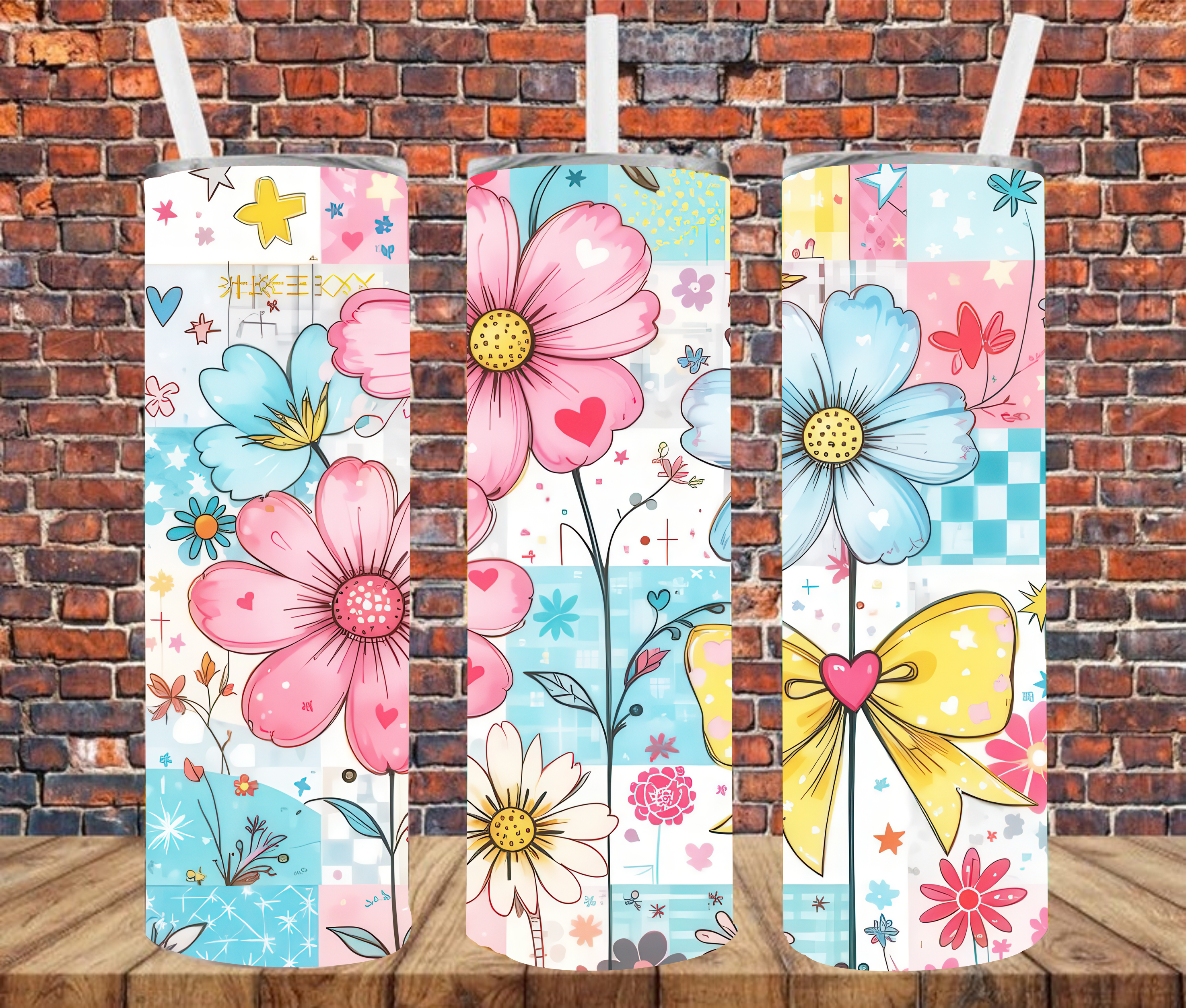 Floral Patches - Tumbler Wrap - vinyl Transfers