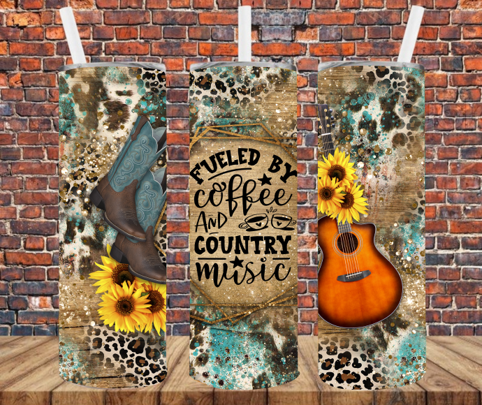 Fueled By Coffee & Coountry Music - Tumbler Wrap Sublimation Transfers
