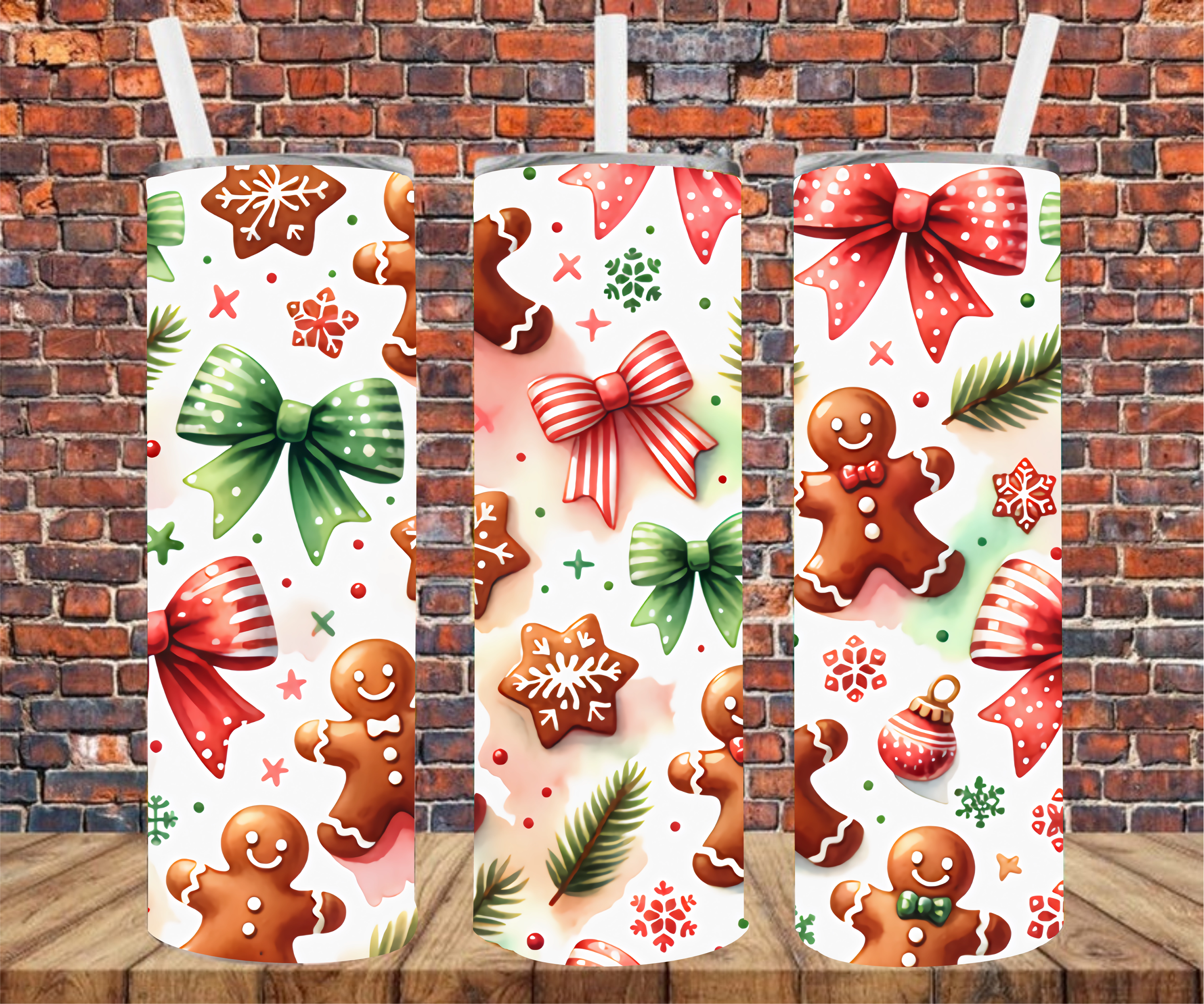 Gingerbread & Bows - Tumbler Wrap - Sublimation Transfers