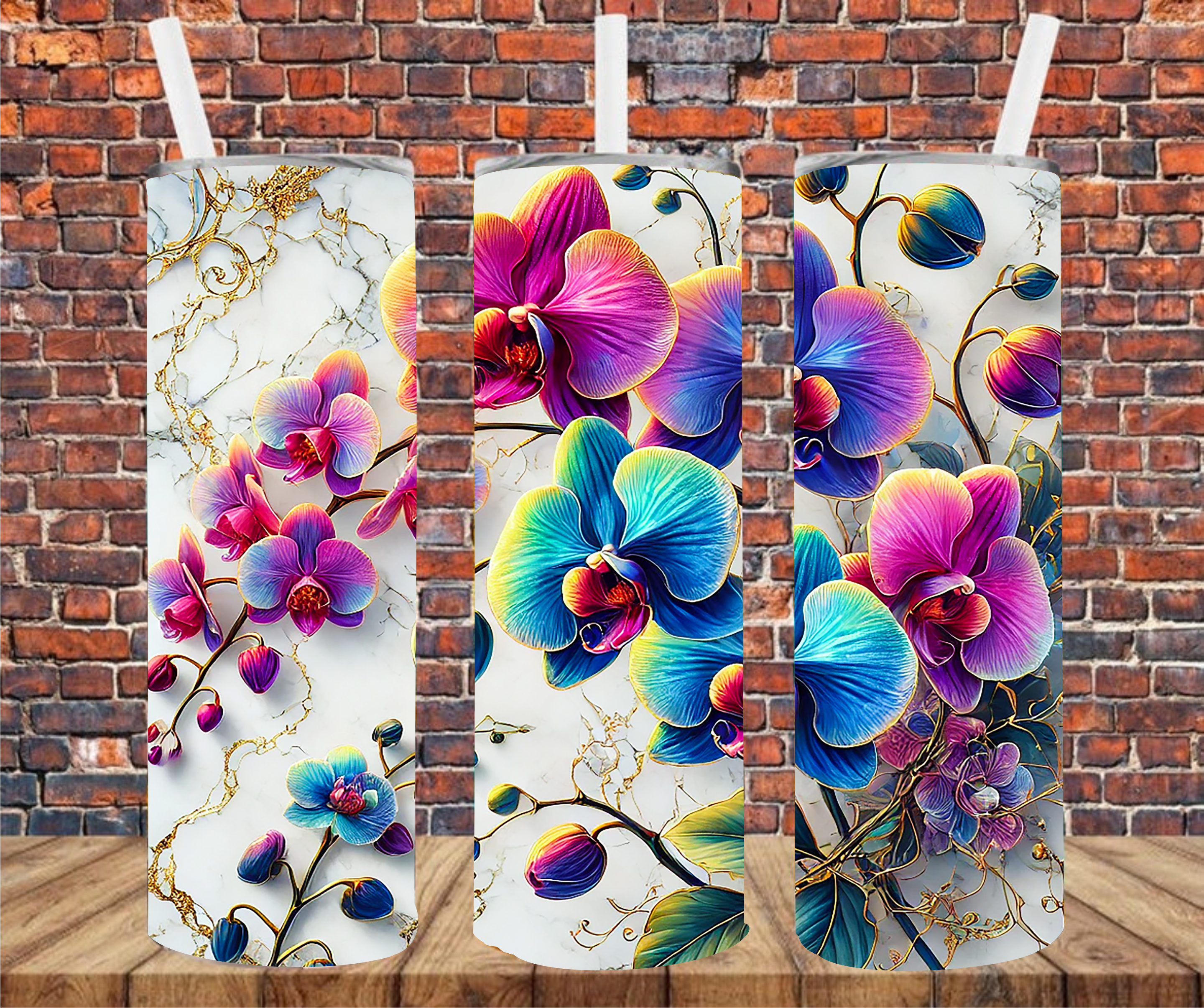 Floral With Gold Accents - Tumbler Wrap - Sublimation Transfer