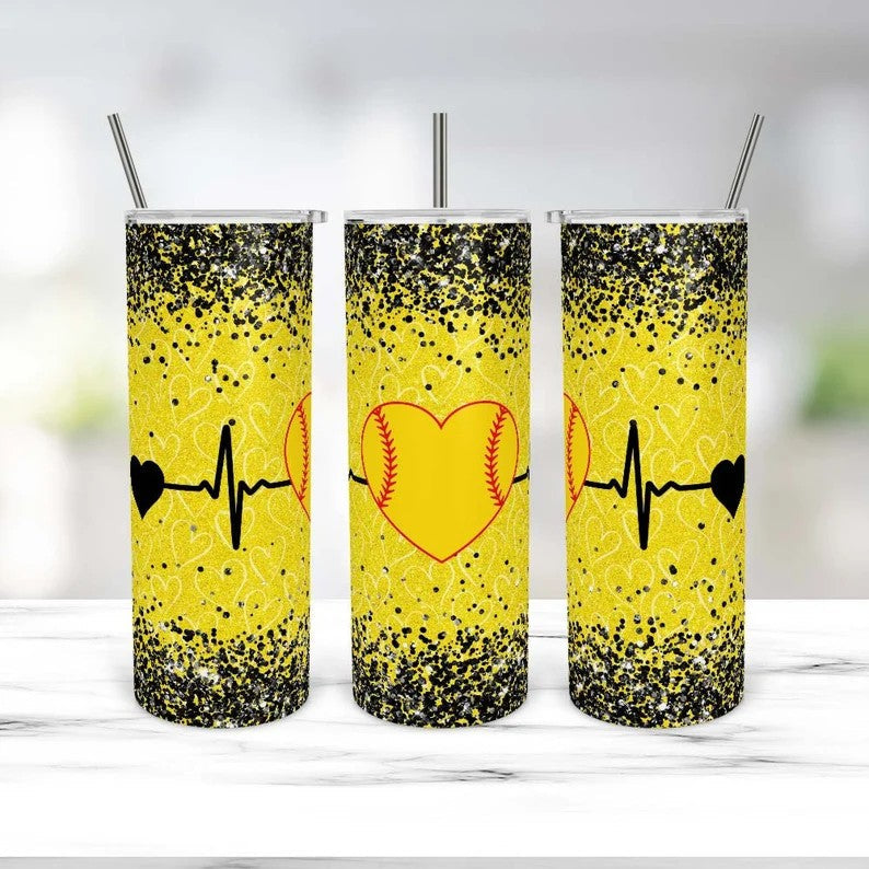 Softball Heartbeat - Tumbler Wrap Sublimation Transfers