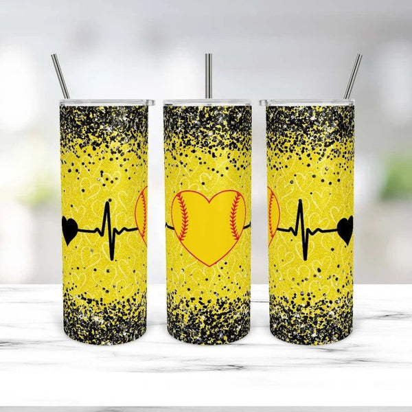 Softball Heartbeat - Tumbler Wrap Sublimation Transfers