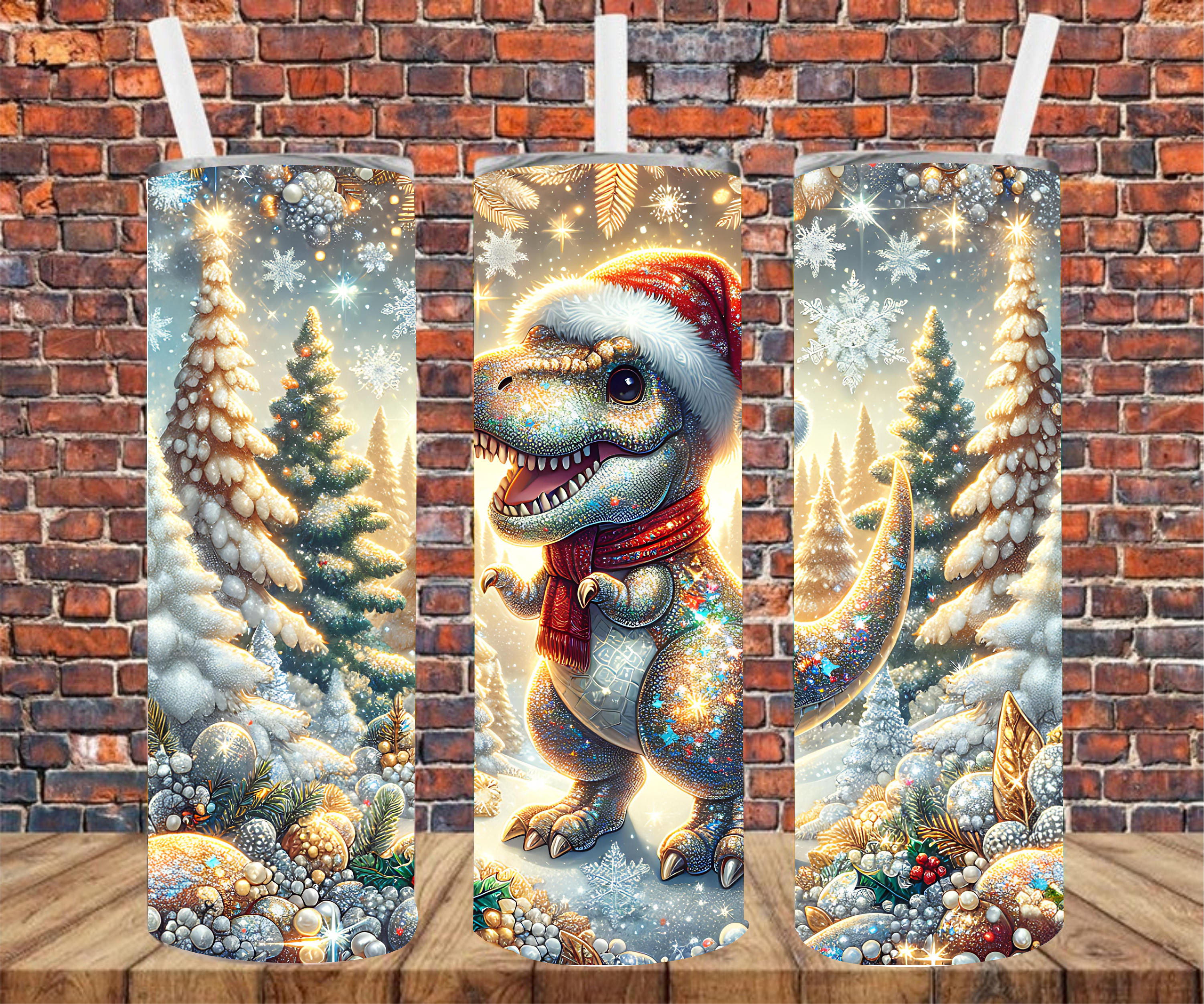 Festive Dinosaur - Tumbler Wrap - Sublimation Transfers