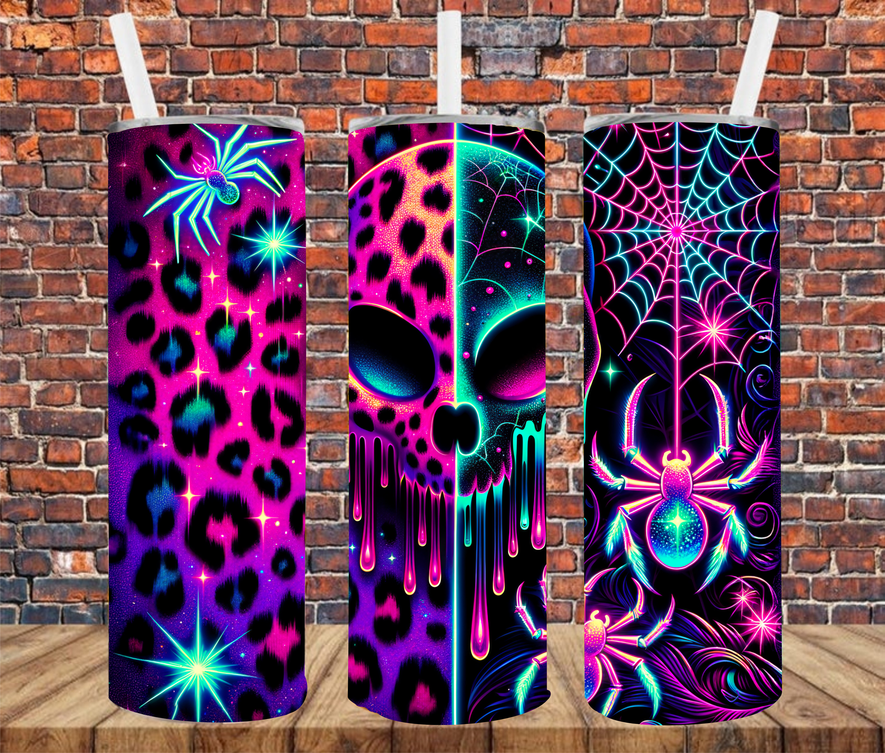 Neon Effect Skull - Tumbler Wrap - Sublimation Transfers