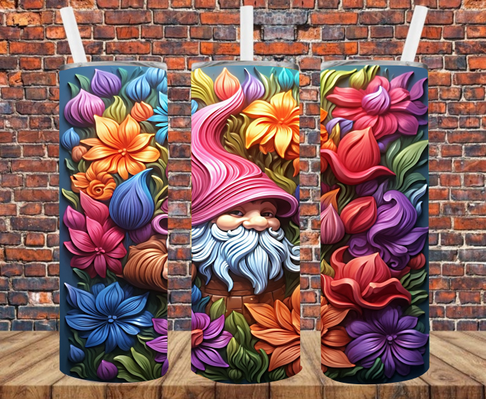 Gnome with Colorful Flowers - Tumbler Wrap - Sublimation Transfers