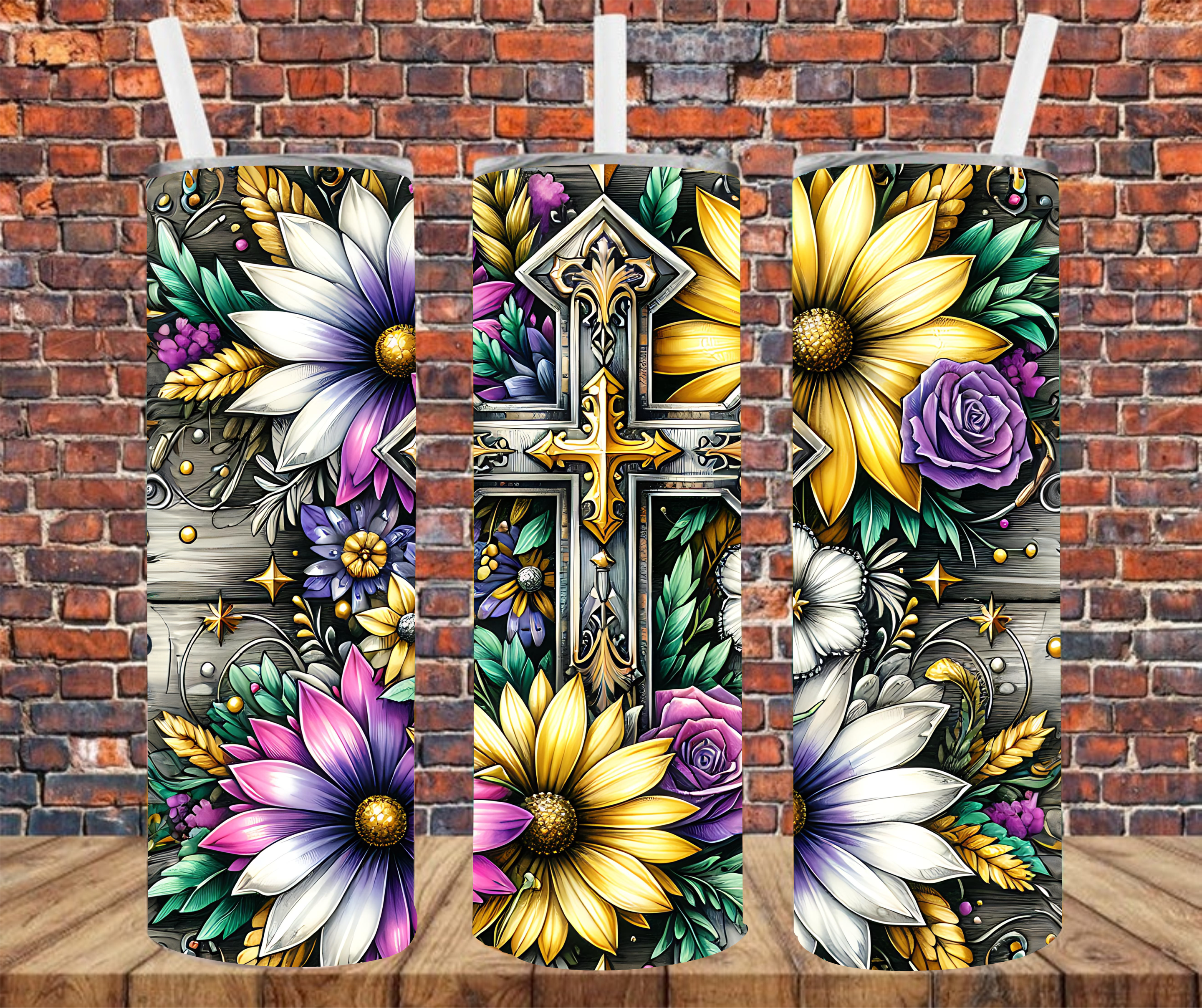 Floral Cross - Tumbler Wrap - Sublimation Transfer