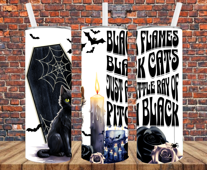Black Flames, Black Cats, Just A Little Ray of Pitch Black - Tumbler Wrap - Sublimation Transfers