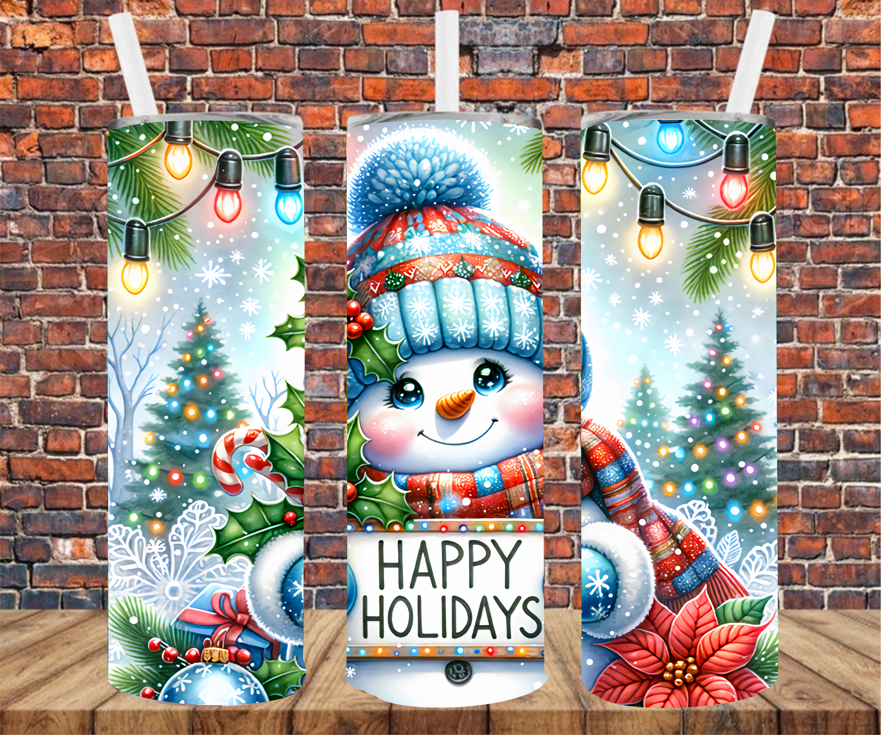 Happy Holidays Snowman - Tumbler Wrap - Sublimation Transfers