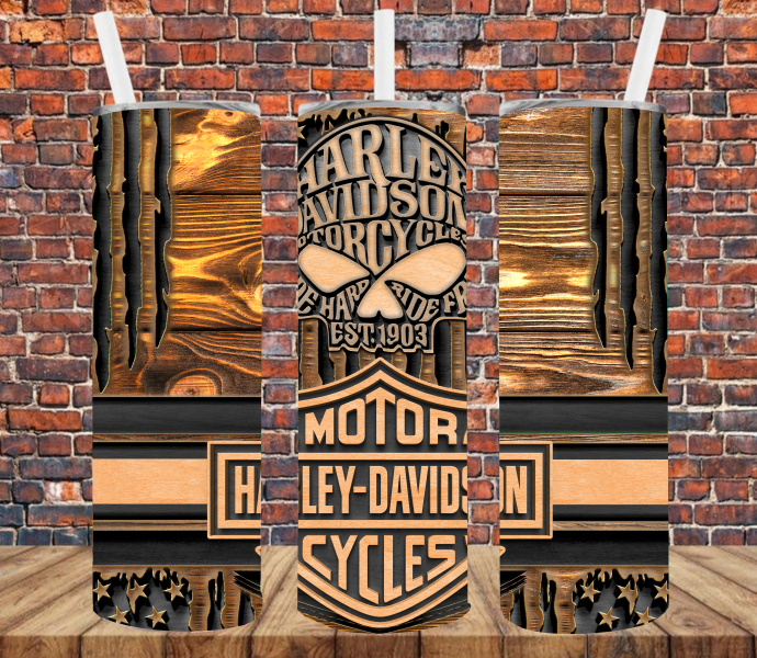 Motorcycle Skull & Shield Wood - Tumbler Wrap Sublimation Transfers