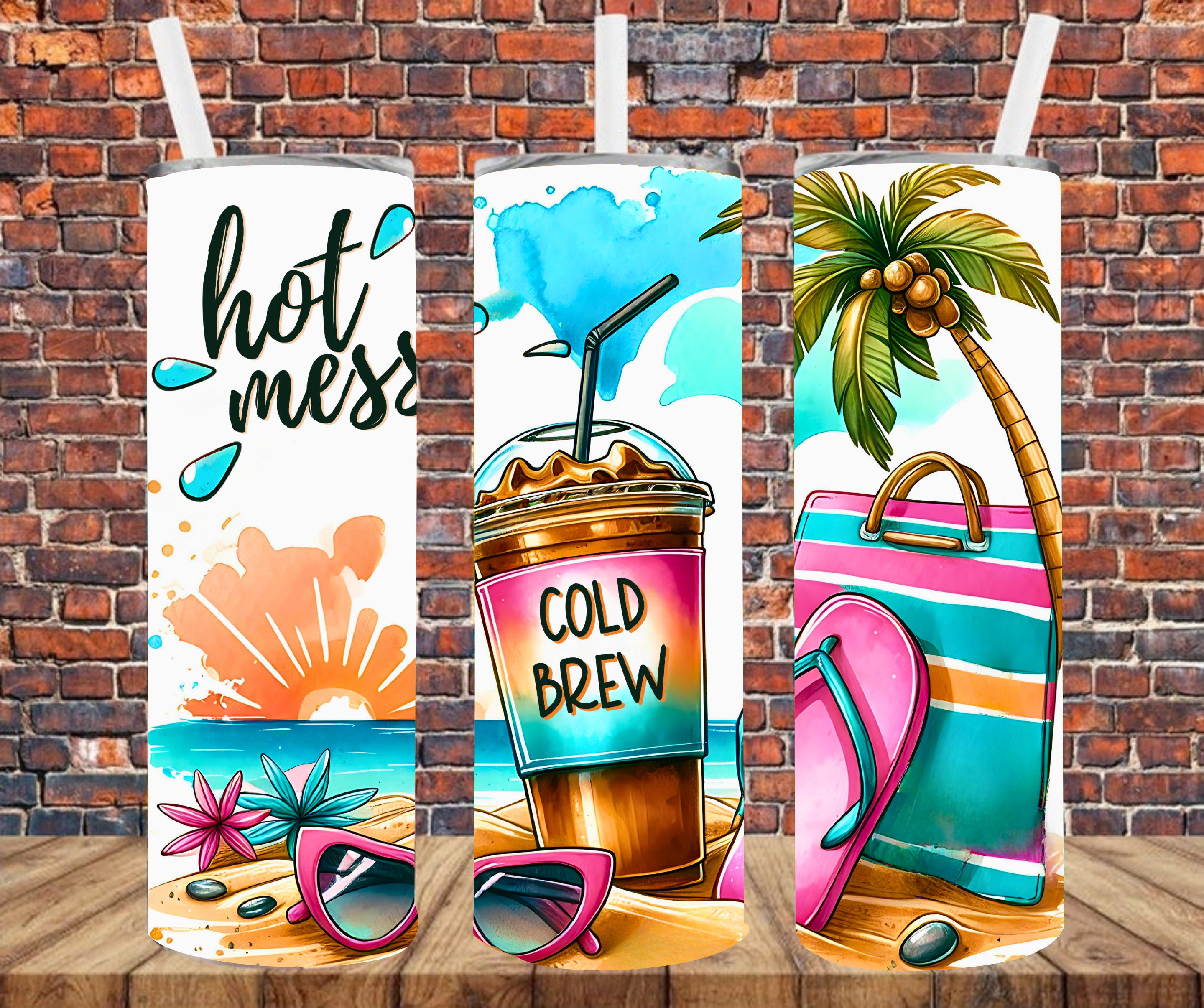 Hot Mess, Cold Brew - Tumbler Wrap - Sublimation Transfers