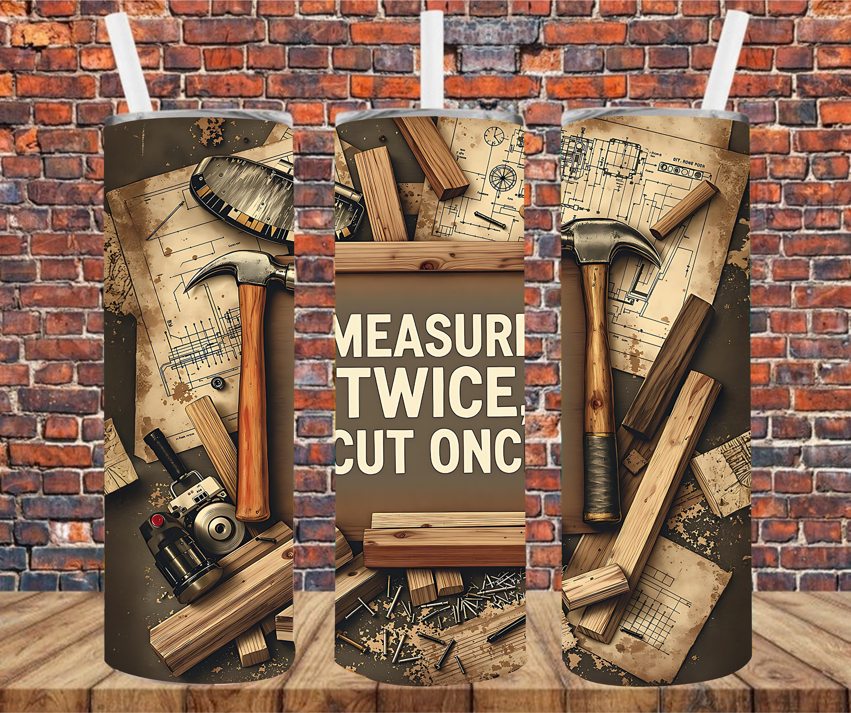 Measure Twice, Cut Once - Tumbler Wrap - Sublimation Transfers