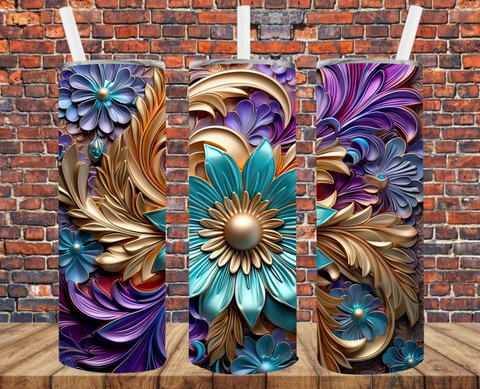 Metal Effect Flowers - Tumbler Wrap - Sublimation Transfers