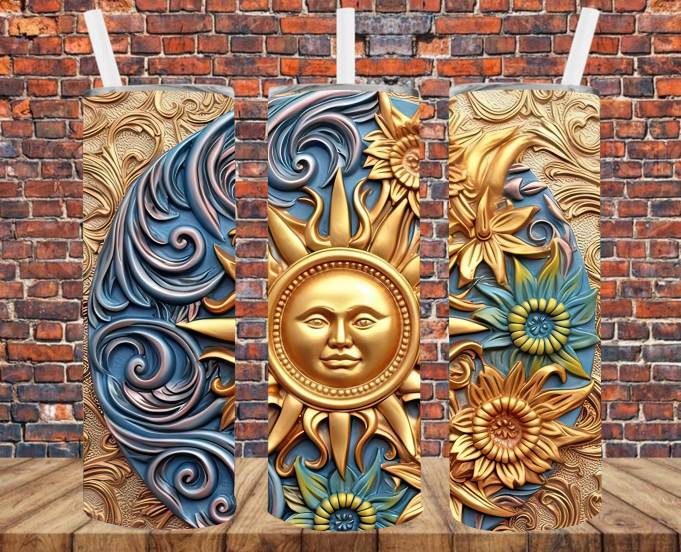 Metal Effect Sun & Moon - Tumbler Wrap - Sublimation Transfers