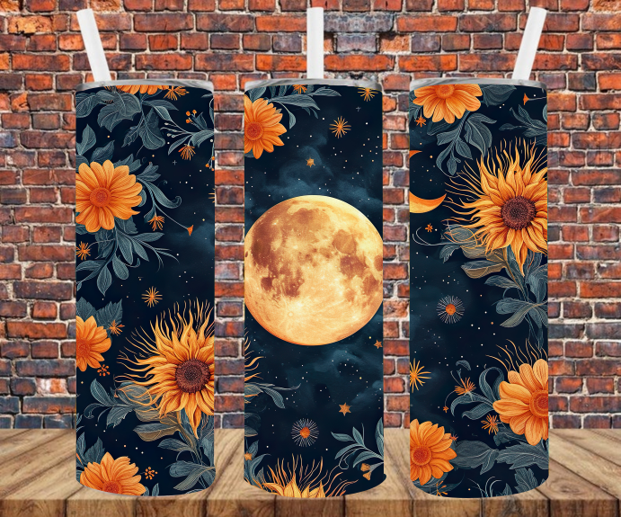 Moon & Floral- Tumbler Wrap - Sublimation Transfers