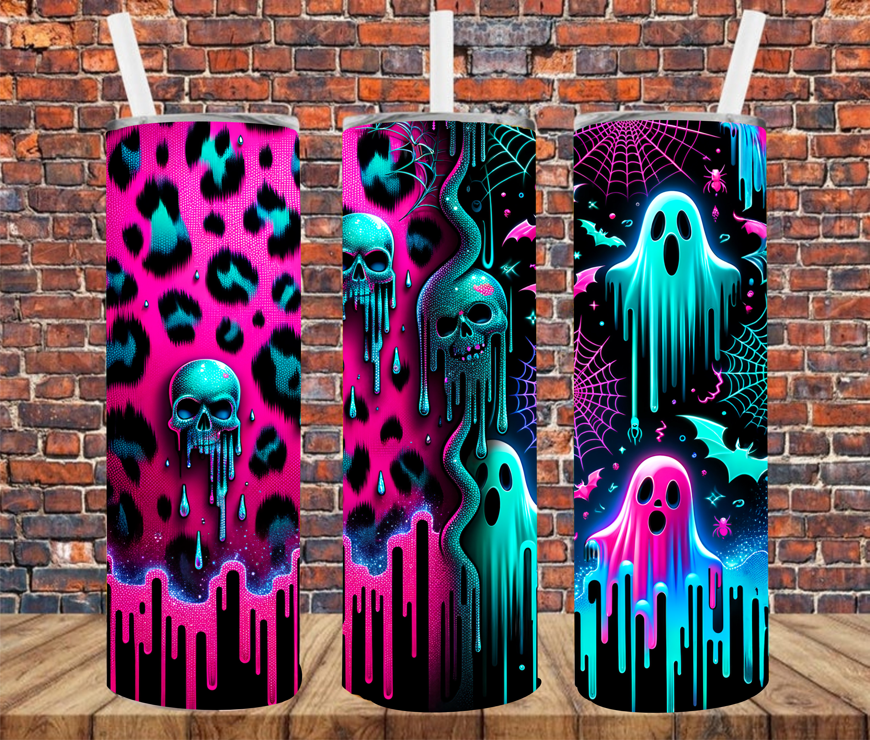Neon Effect Skull - Tumbler Wrap - Sublimation Transfers