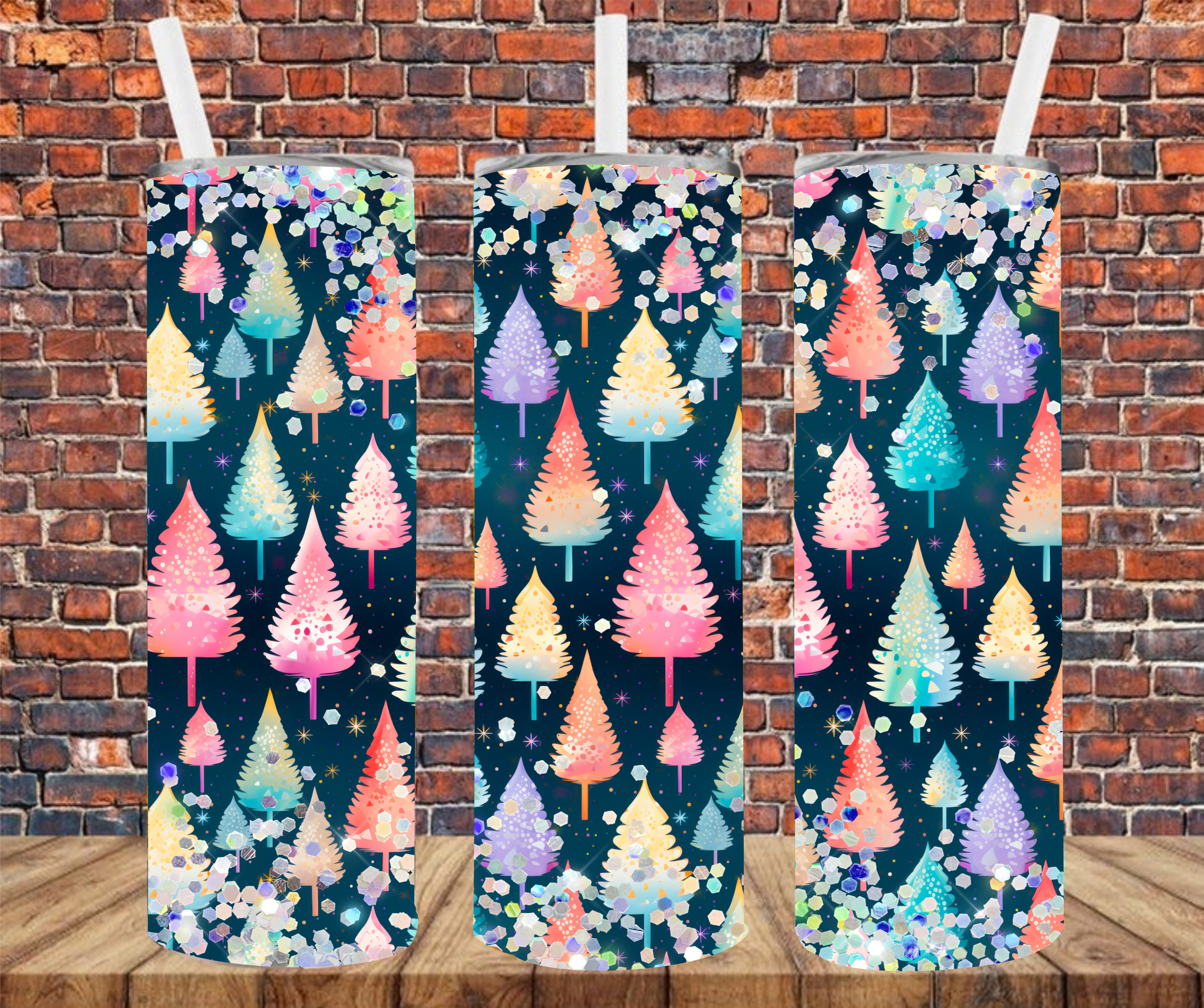 Colorful Christmas Trees - Tumbler Wrap - Sublimation Transfer
