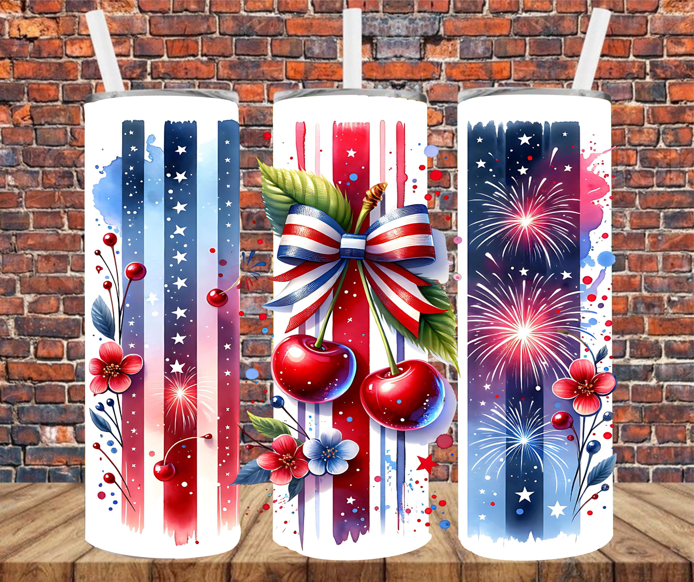 Patriotic Cherries - Tumbler Wrap - Sublimation Transfer