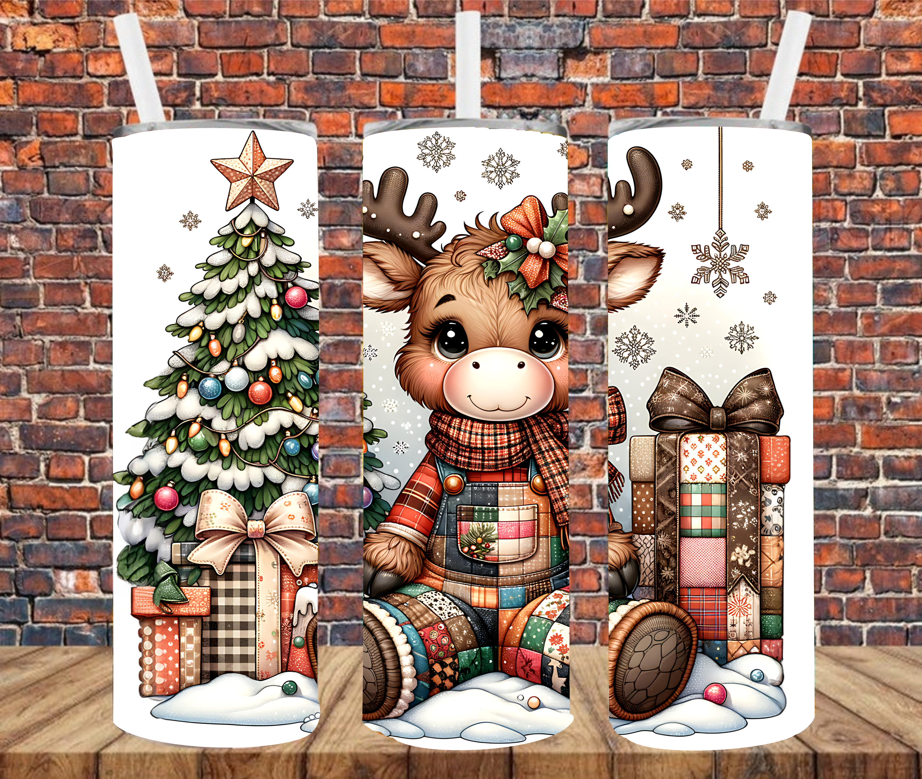 Patchwork Reindeer - Tumbler Wrap - Sublimation Transfers