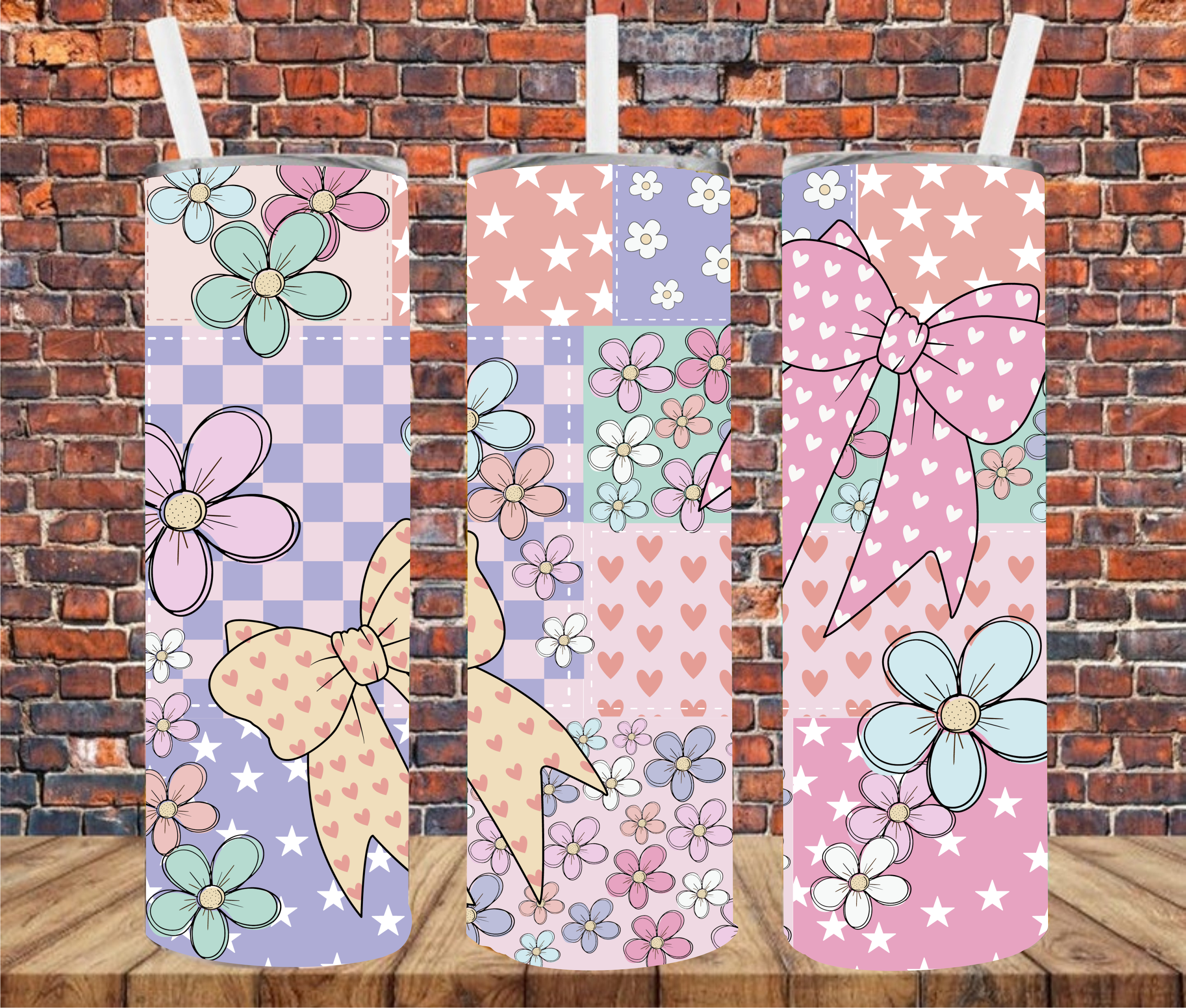 Patchwork Coquette Bows - Tumbler Wrap - Sublimation Transfer