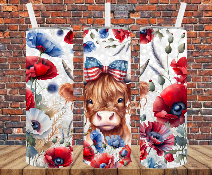 Patriotic Cow - Tumbler Wrap - Sublimation Transfers