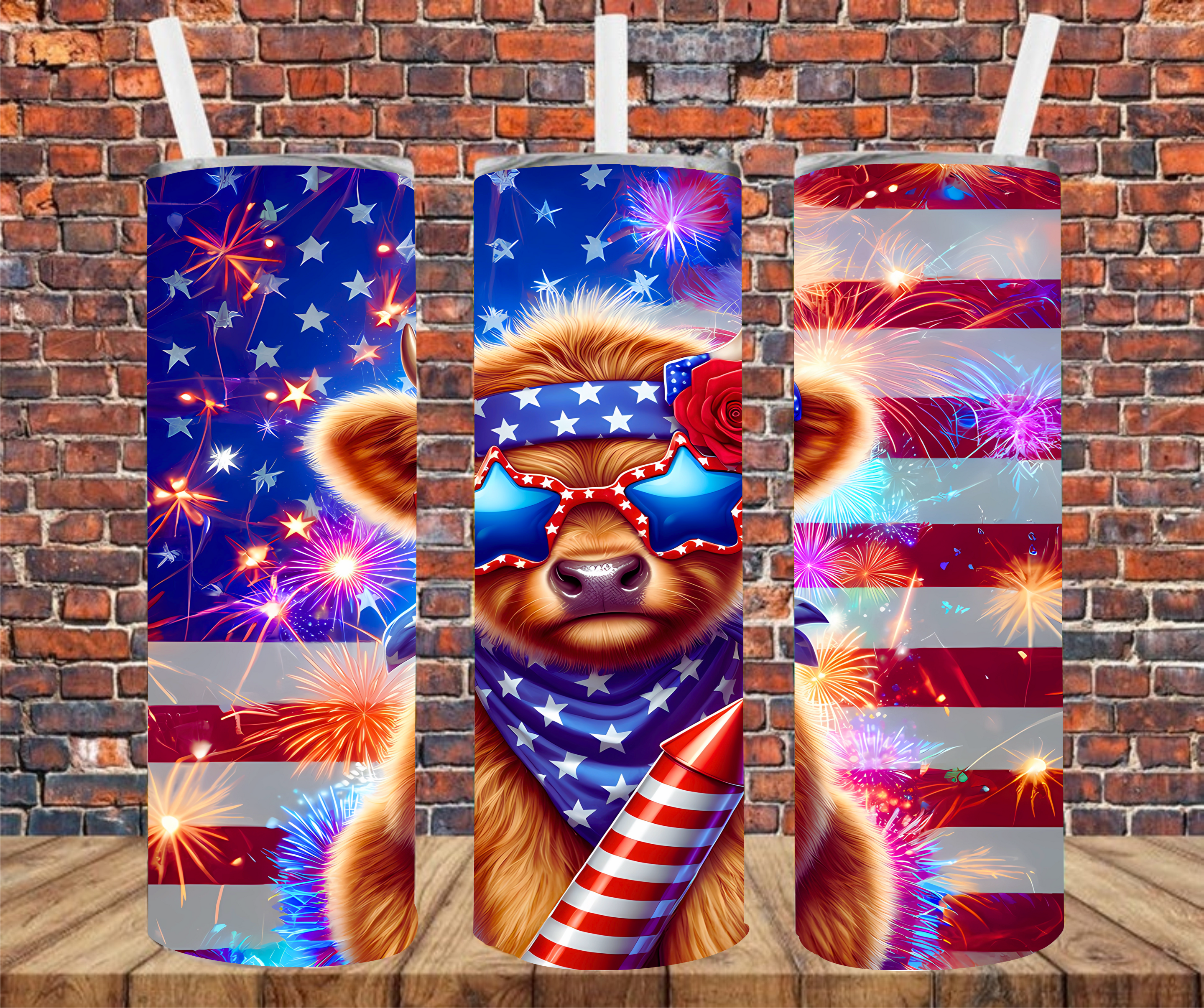Patriotic Cow - Tumbler Wrap - Sublimation Transfer