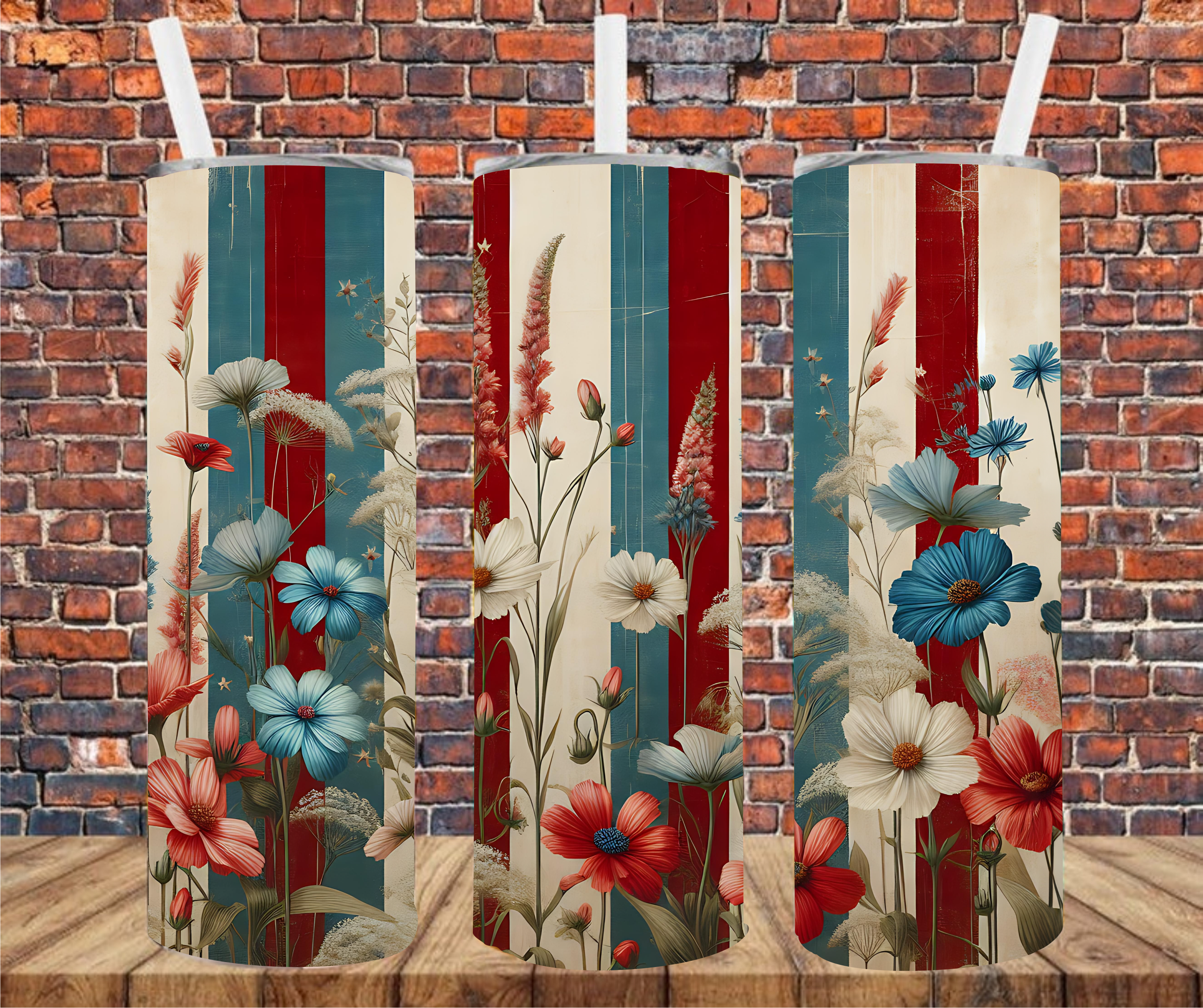 Patriotic Flowers - Tumbler Wrap - Sublimation Transfers