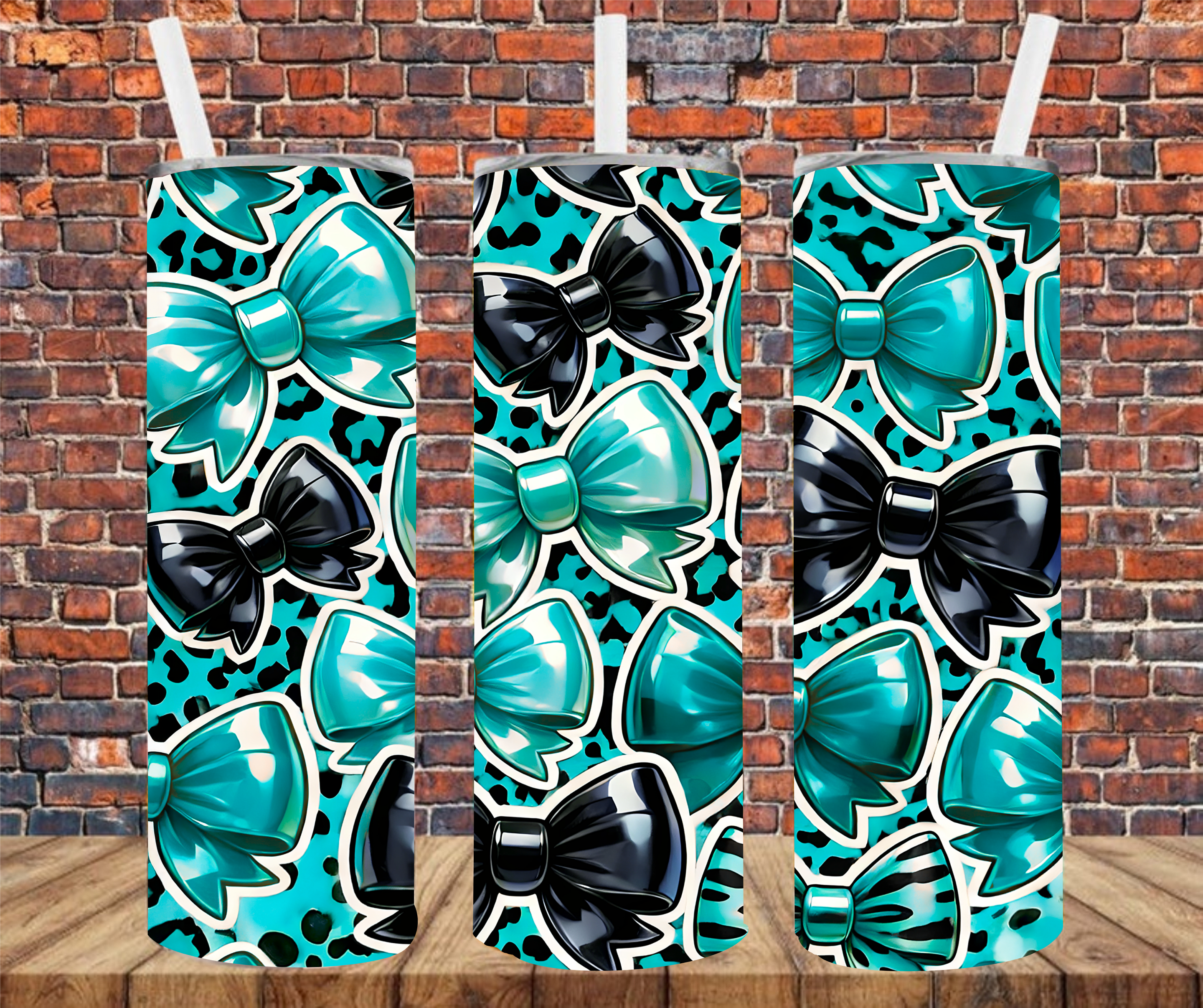 Teal Bow Coquette - Tumbler Wrap - Sublimation Transfers