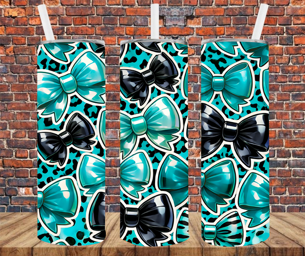 Teal Bow Coquette - Tumbler Wrap - Sublimation Transfers