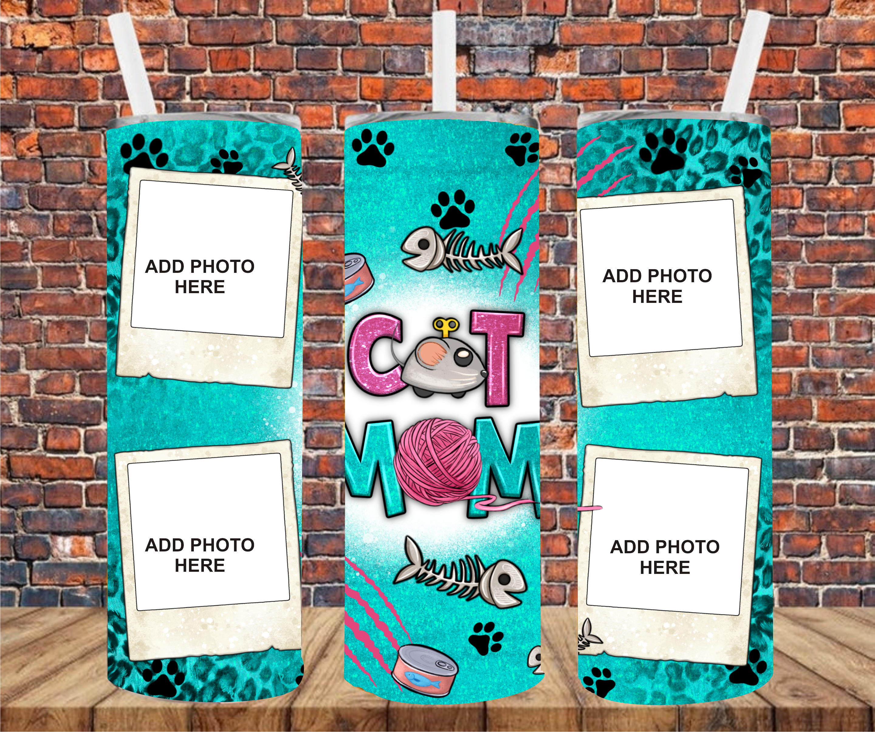 4 Image - Cat Mom  - Add Your Own Photos - Sublimation Tumbler Wrap