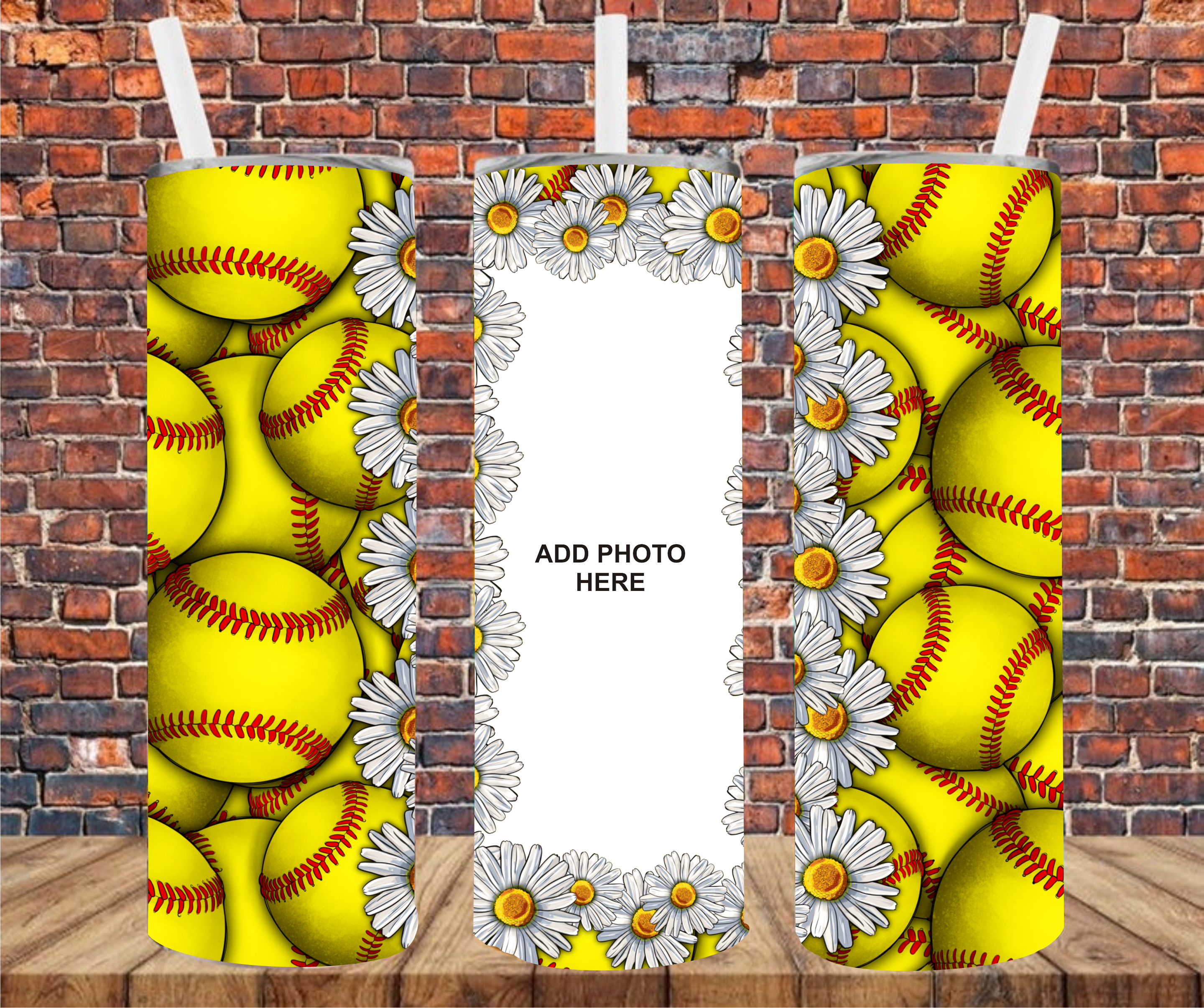 1 image Softball  - Add Your Own Photos - Sublimation Tumbler Wrap