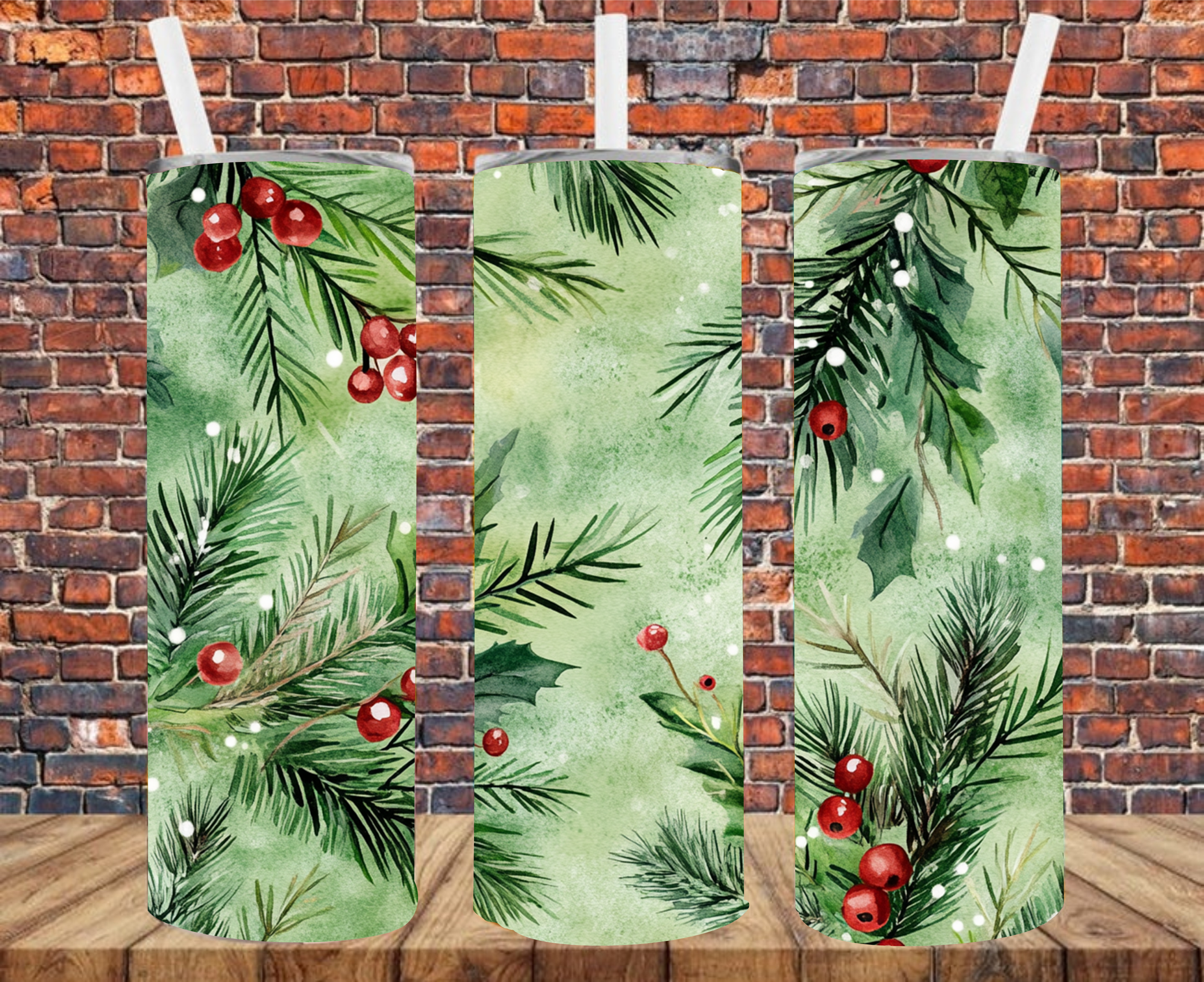 Pine Needles & Holly - Tumbler Wrap - Sublimation Transfers