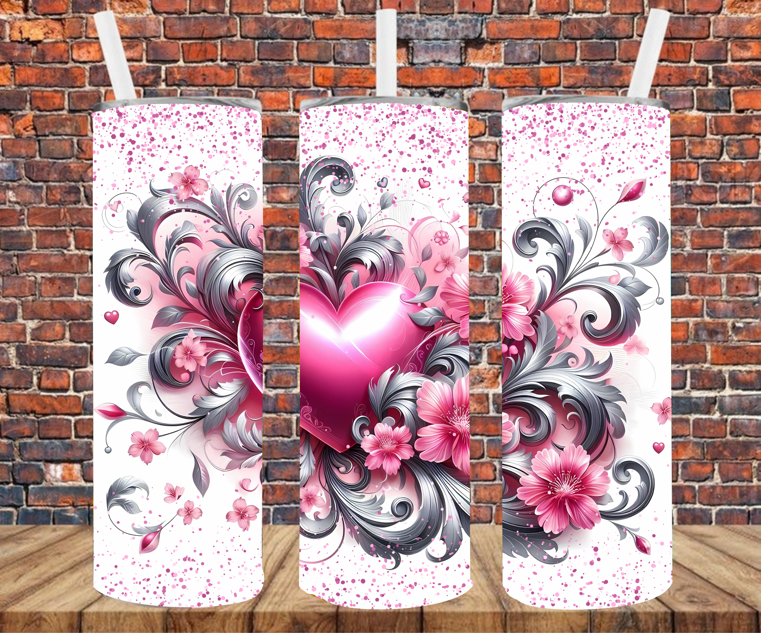 Floral Heart Bouquet - Tumbler Wrap - Sublimation Transfers