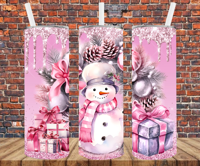 Pink Snowman - Tumbler Wrap - Sublimation Transfers