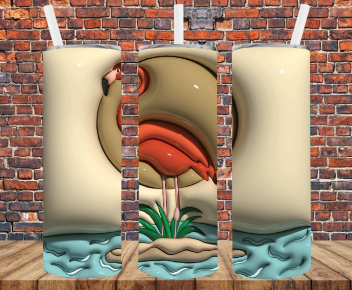 Beach Flamingo - Puff Inflated Effect - Tumbler Wrap - Sublimation Transfers
