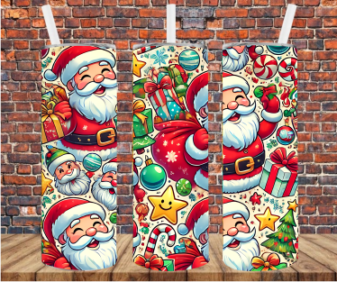 Retro Santa Stickers - Tumbler Wrap - Sublimation Transfer