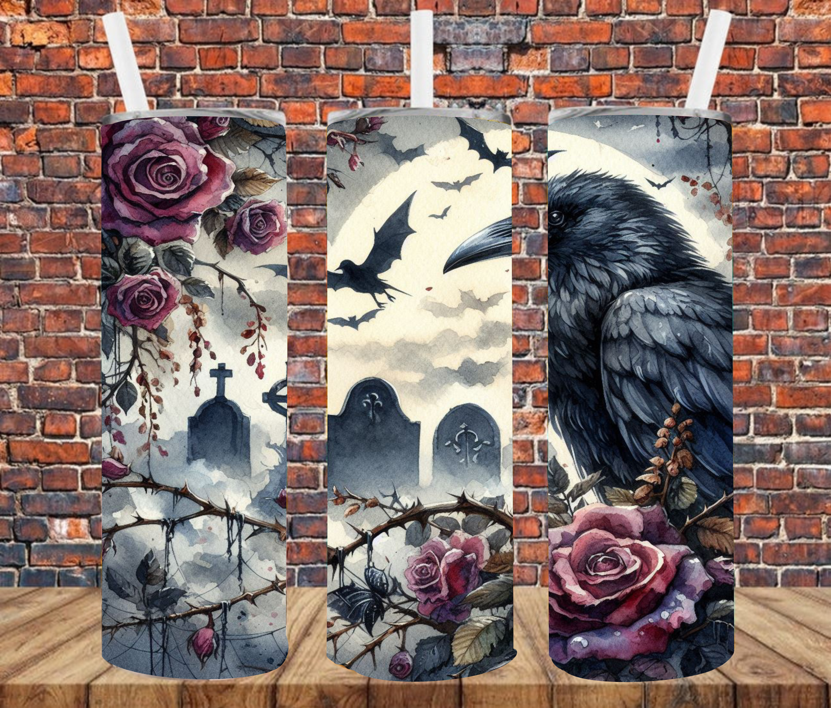 Raven & Graveyard - Tumbler Wrap - vinyl Transfers