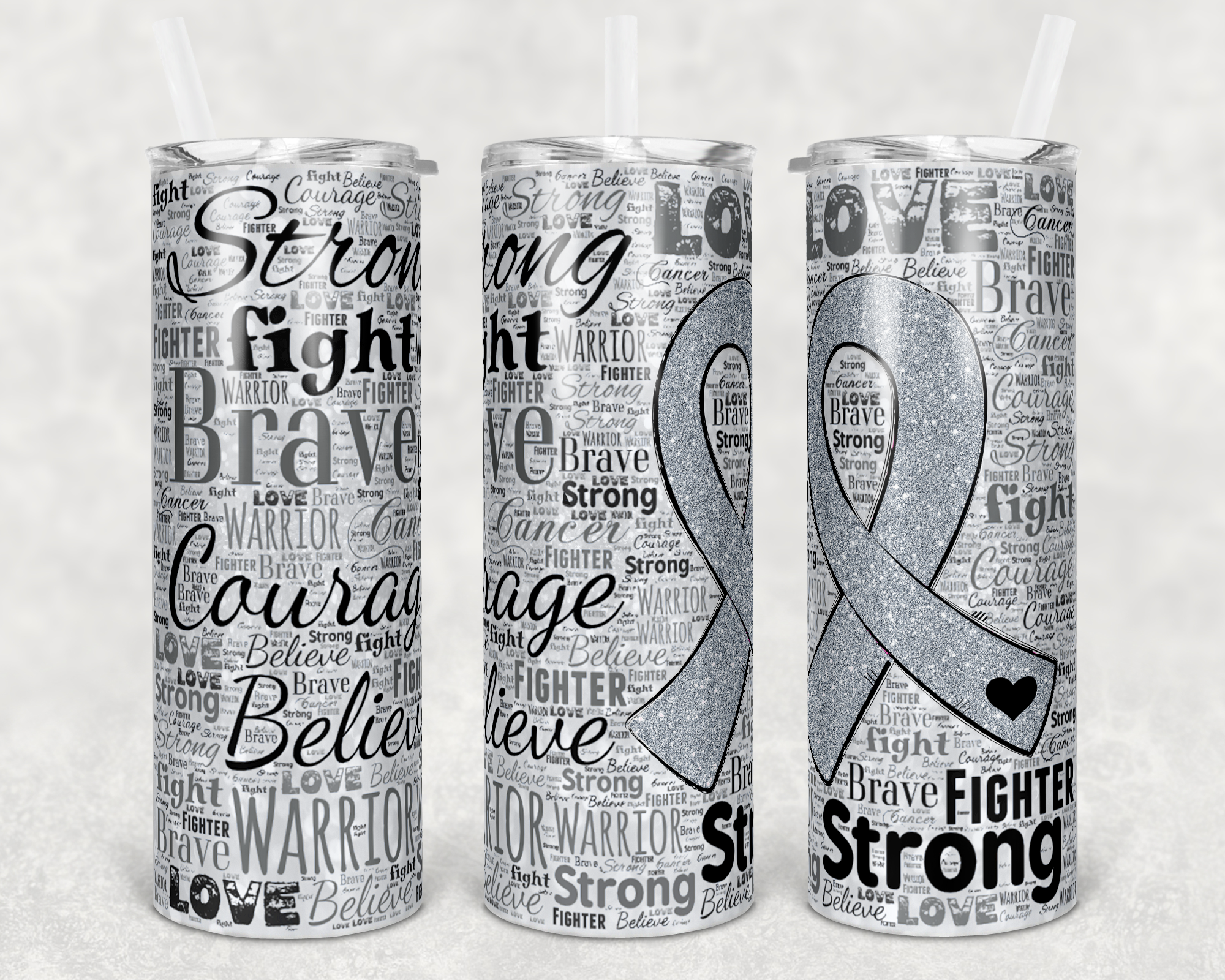 Grey Ribbon- 20 oz Tumbler Wrap - Waterslide, Sublimation Transfers
