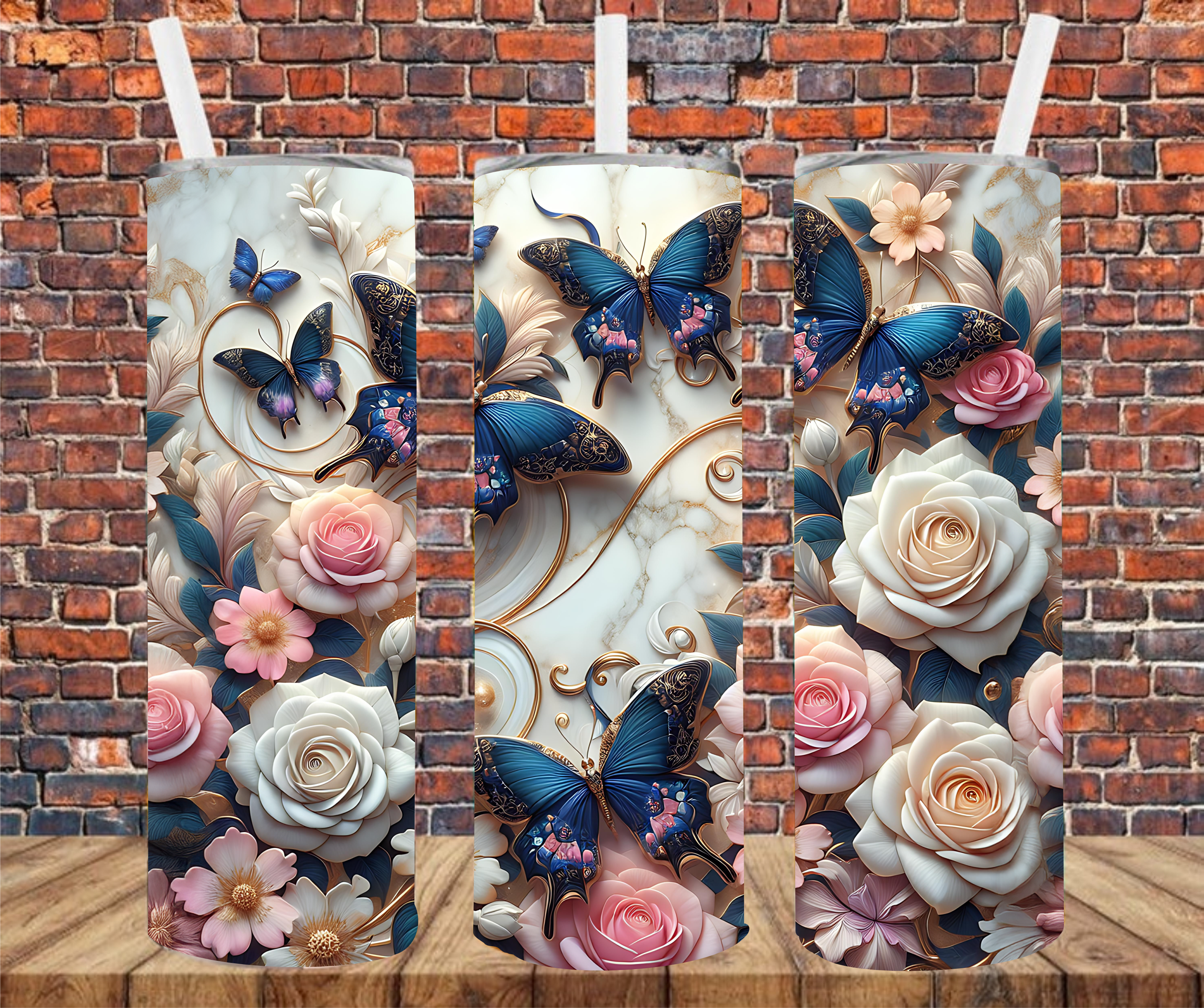 Butterflies with Gold Accents - Tumbler Wrap - Sublimation Transfers