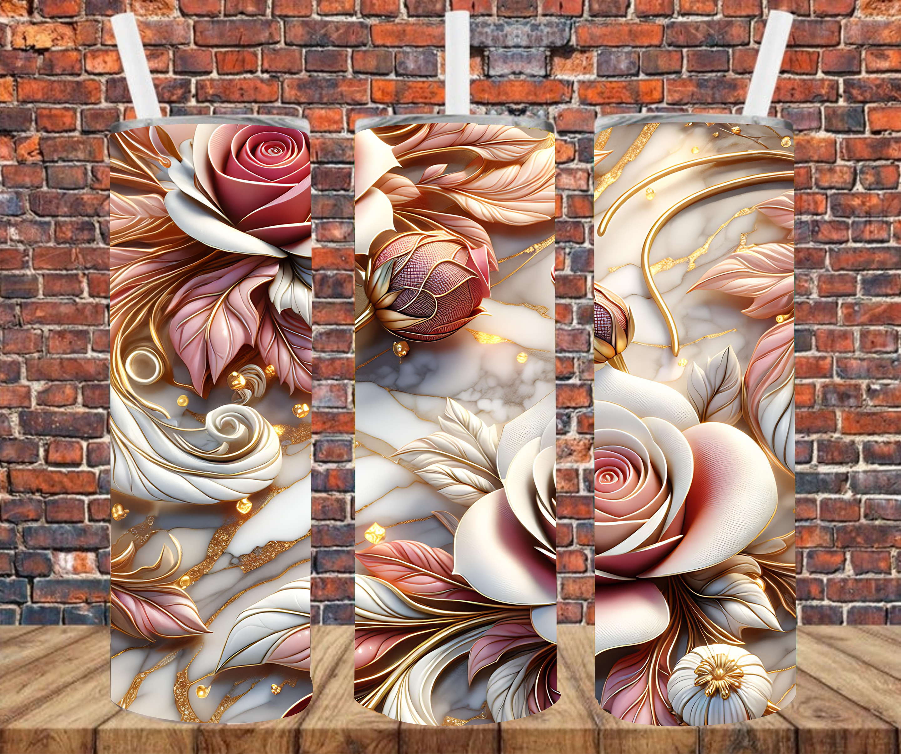 Roses with Gold Accents - Tumbler Wrap - Sublimation Transfers