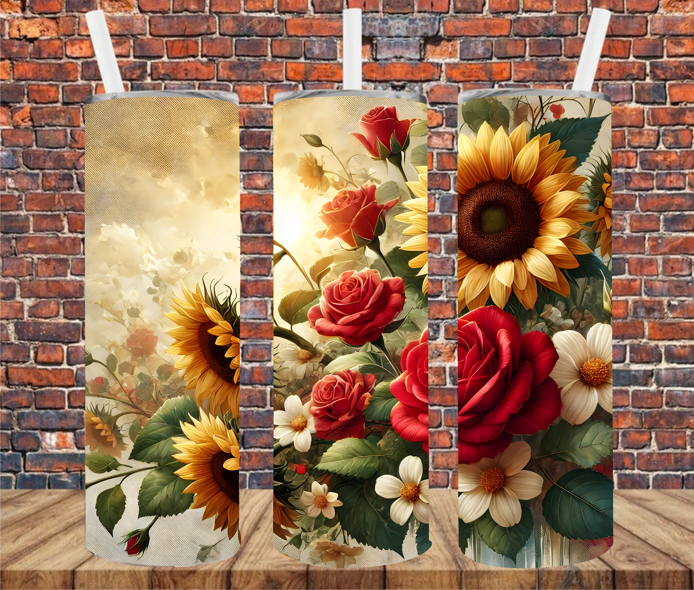 Roses & Sunflower Bouquet - Sublimation Tumbler Wrap