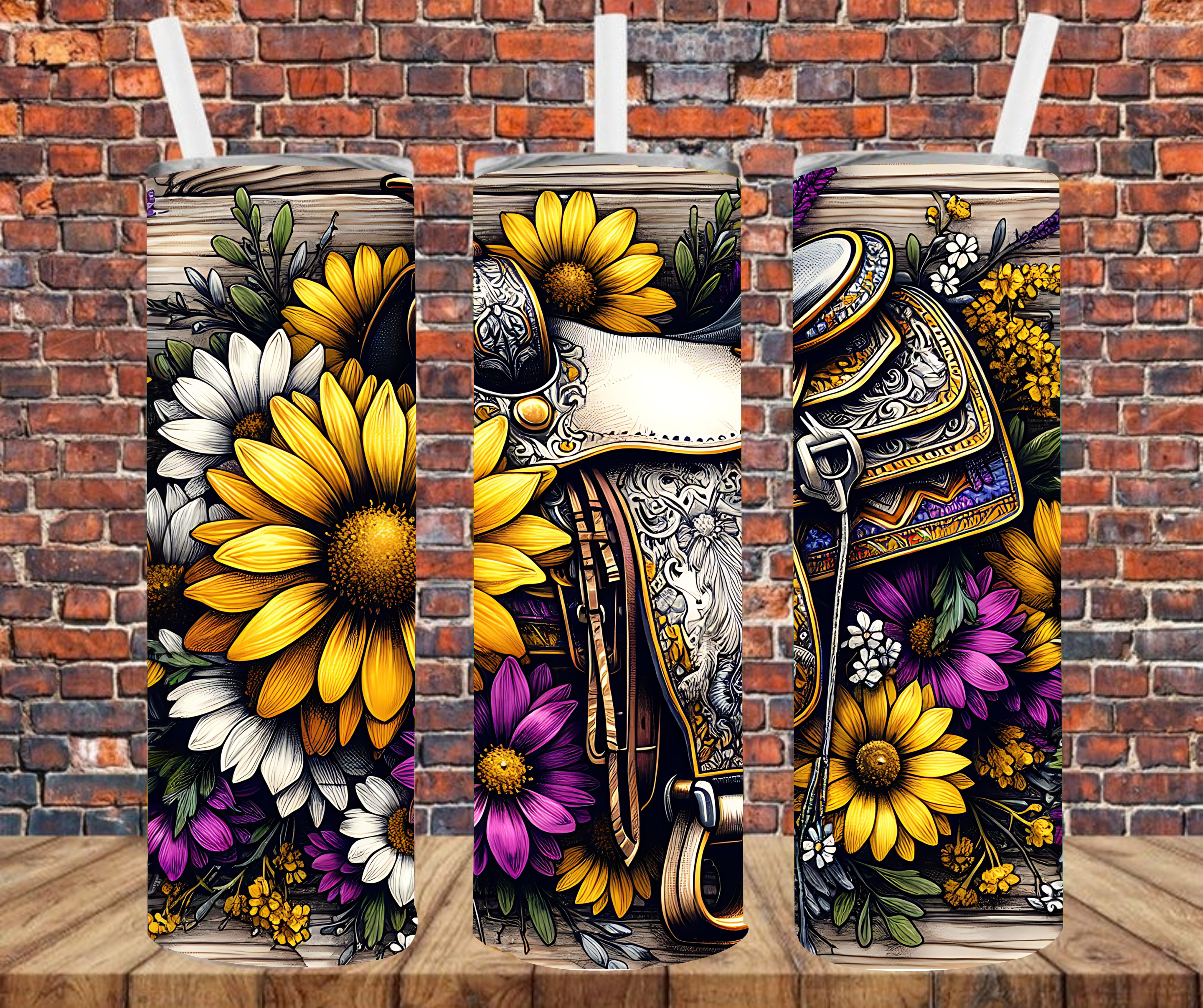 Floral Saddle - Tumbler Wrap - Sublimation Transfer