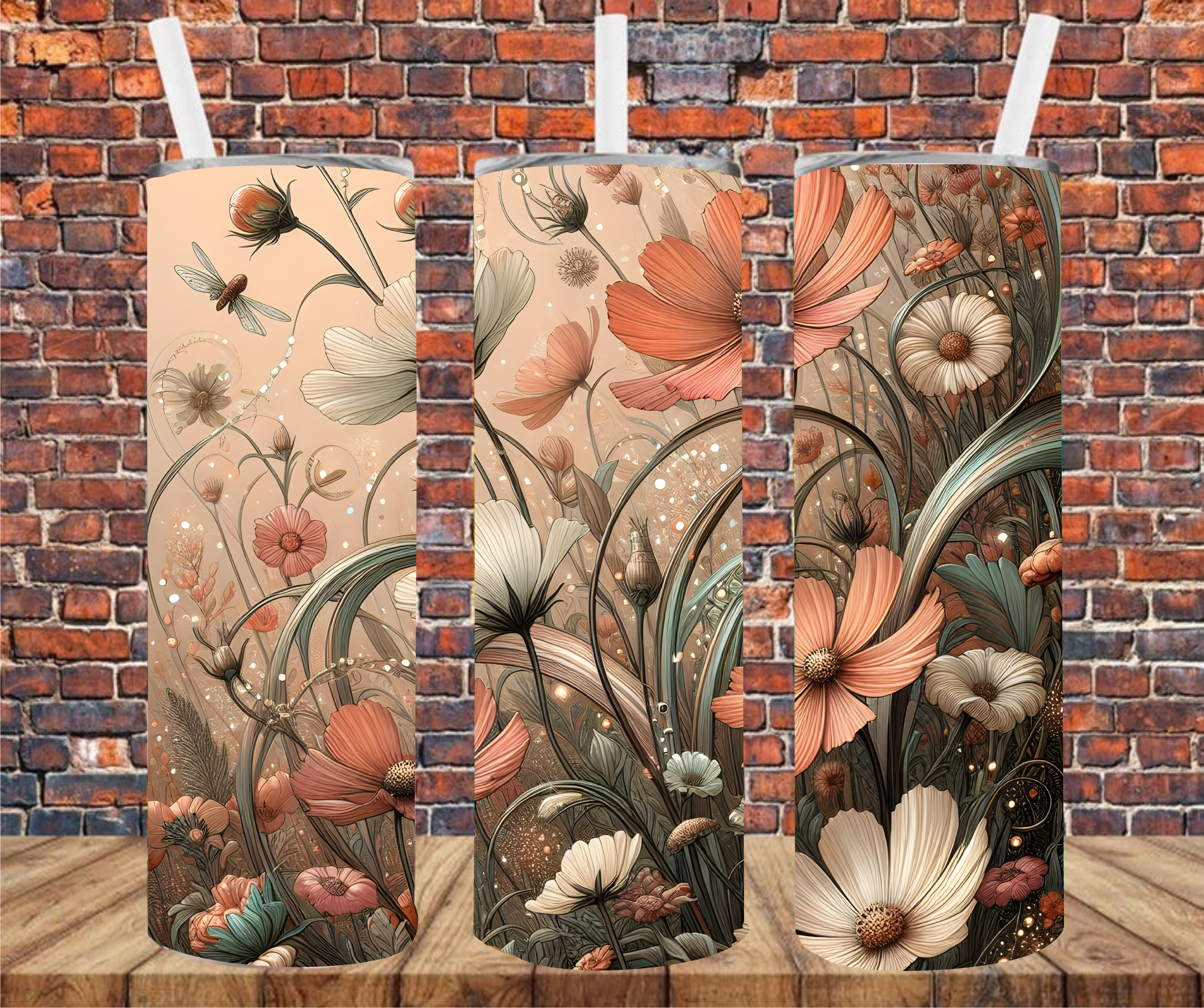 Sage & Coral Floral - Tumbler Wrap - Sublimation Transfer