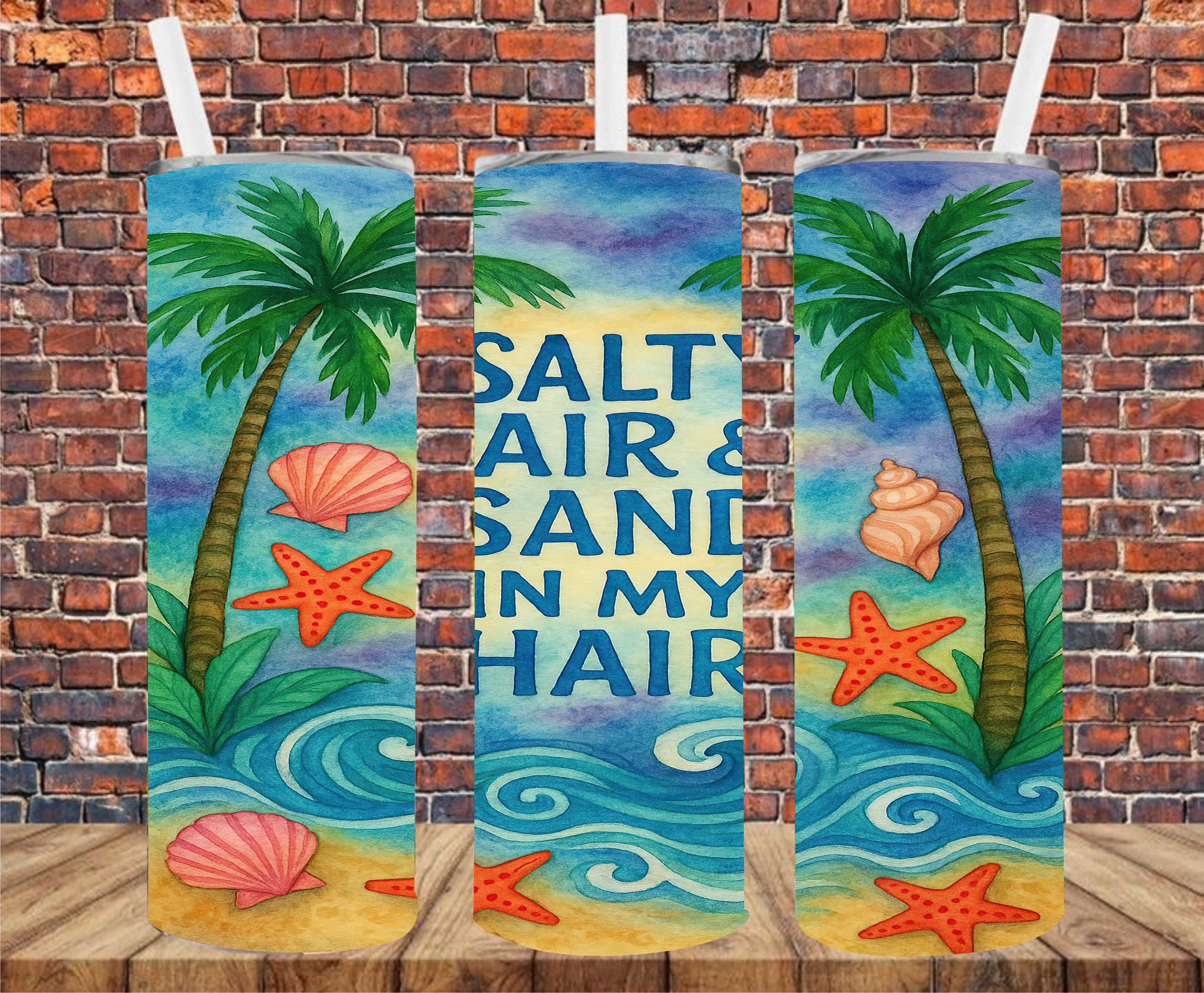 Salty Air & Sand In My Hair - Tumbler Wrap - Sublimation Transfer